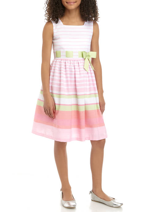 Bonnie Jean Girls 7-16 Easter Linen Pink 2 Green Stripe Dress | belk