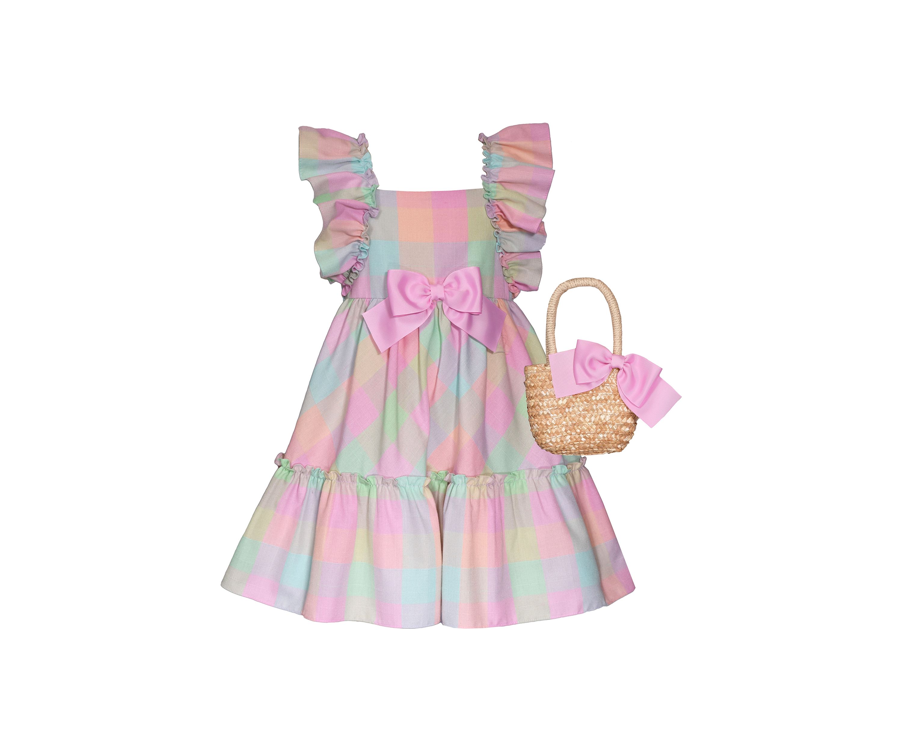 Girls 7-16 Plaid Float Dress with Straw Purse