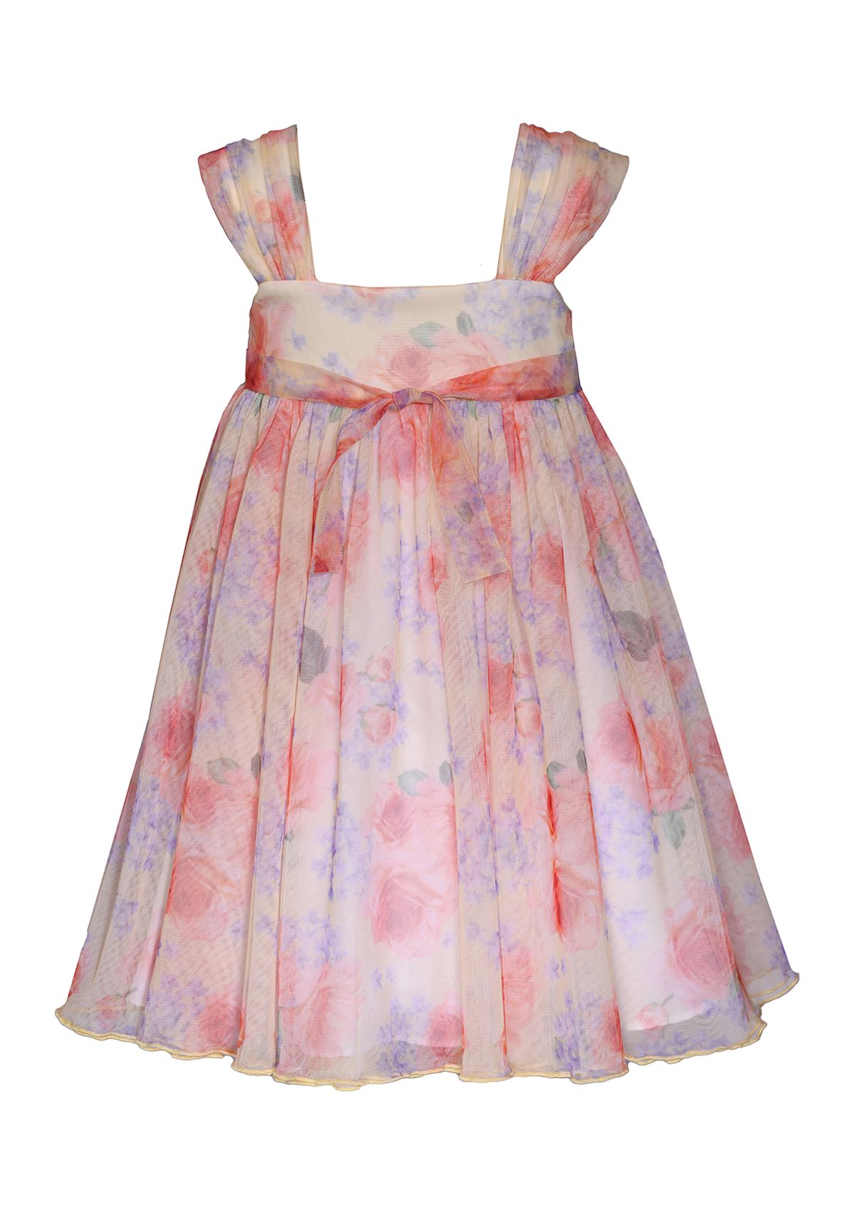 Girls 7-16 Floral Mesh Shirred Dress with Purse