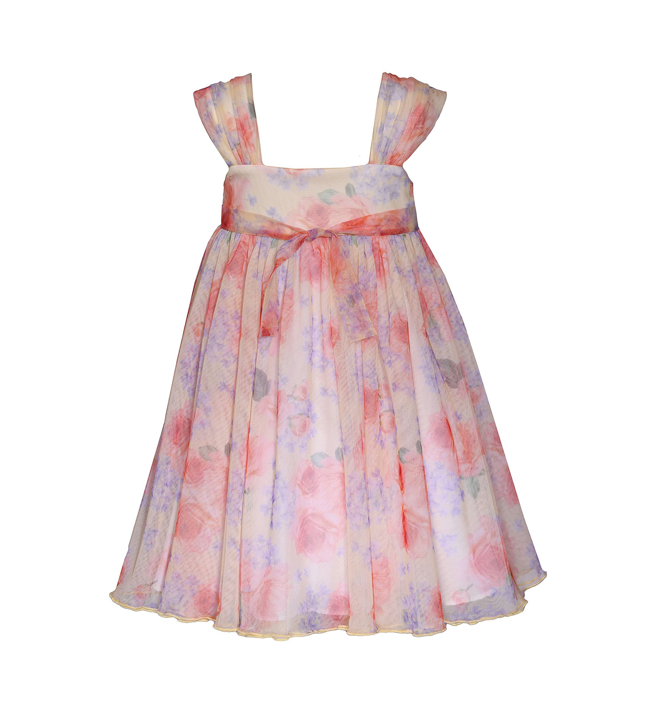 Girls 7-16 Floral Mesh Shirred Dress with Purse