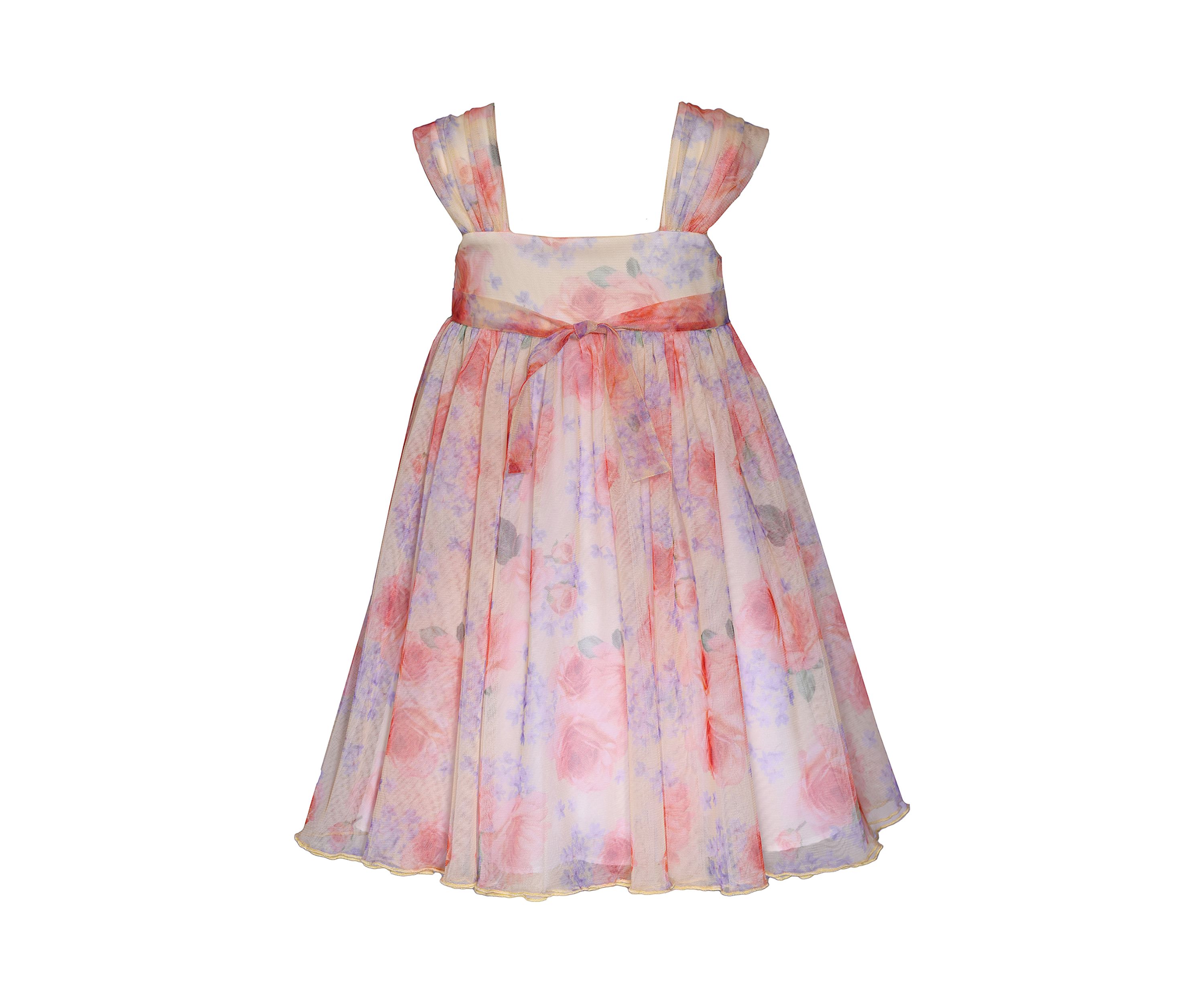 Girls 7-16 Floral Mesh Shirred Dress with Purse