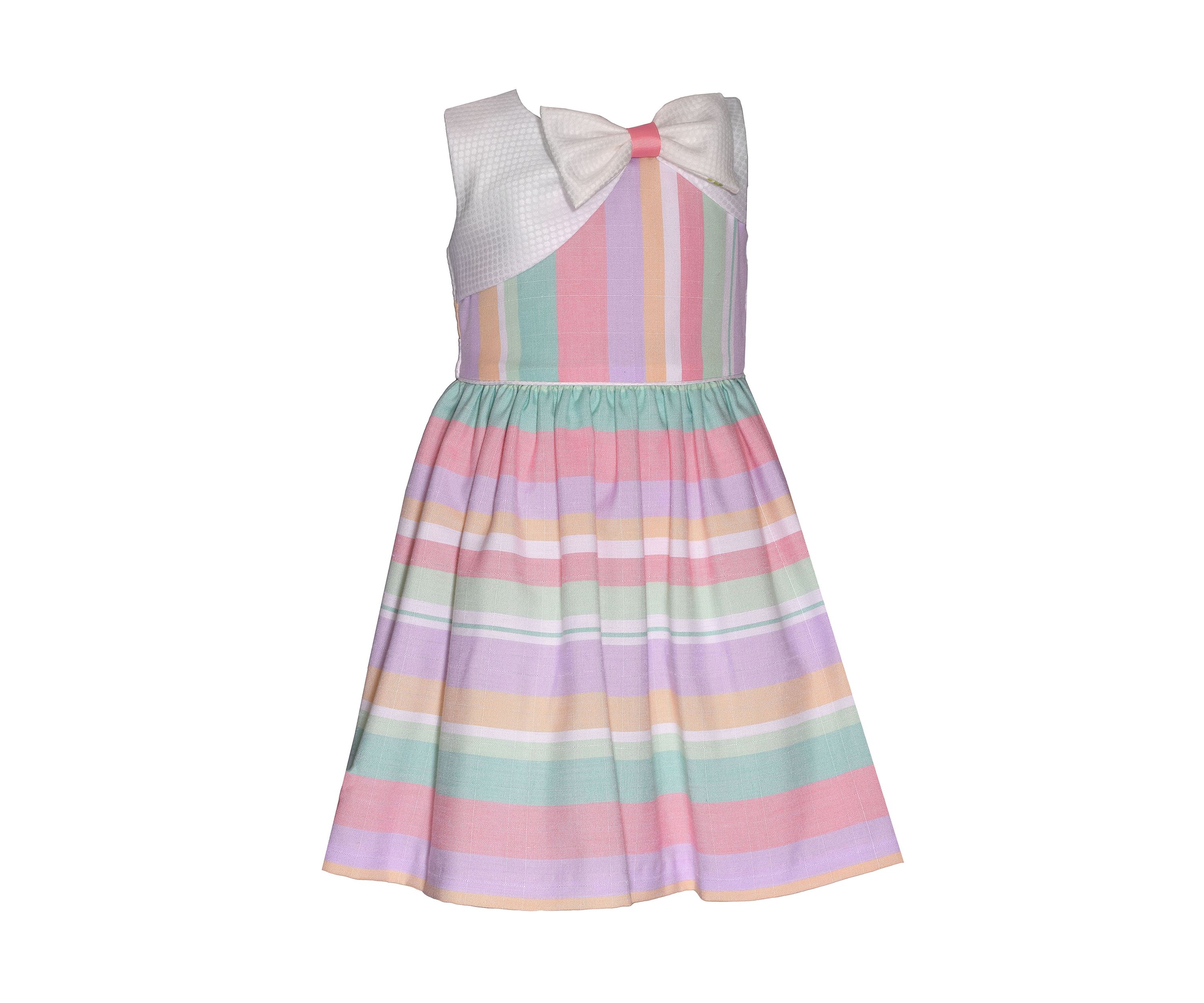 Girls 7-16 Striped Linen Dress with Asymmetrical Popover