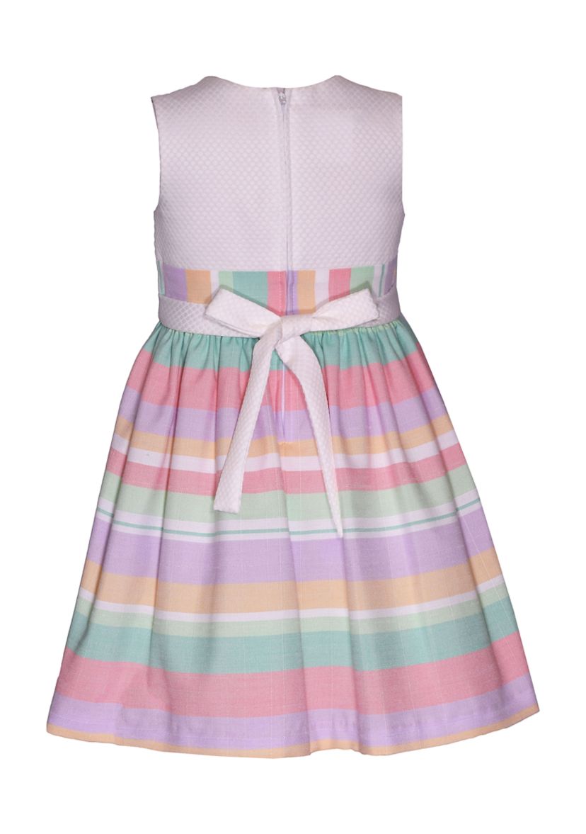 Girls 7-16 Striped Linen Dress with Asymmetrical Popover