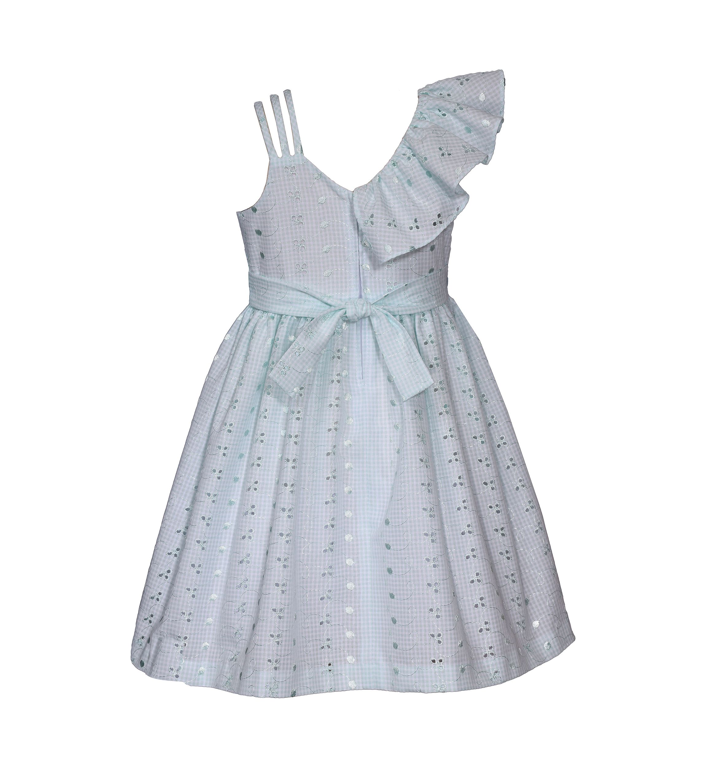 Girls 7-16 Asymmetrical Ruffle Eyelet Dress with Hat
