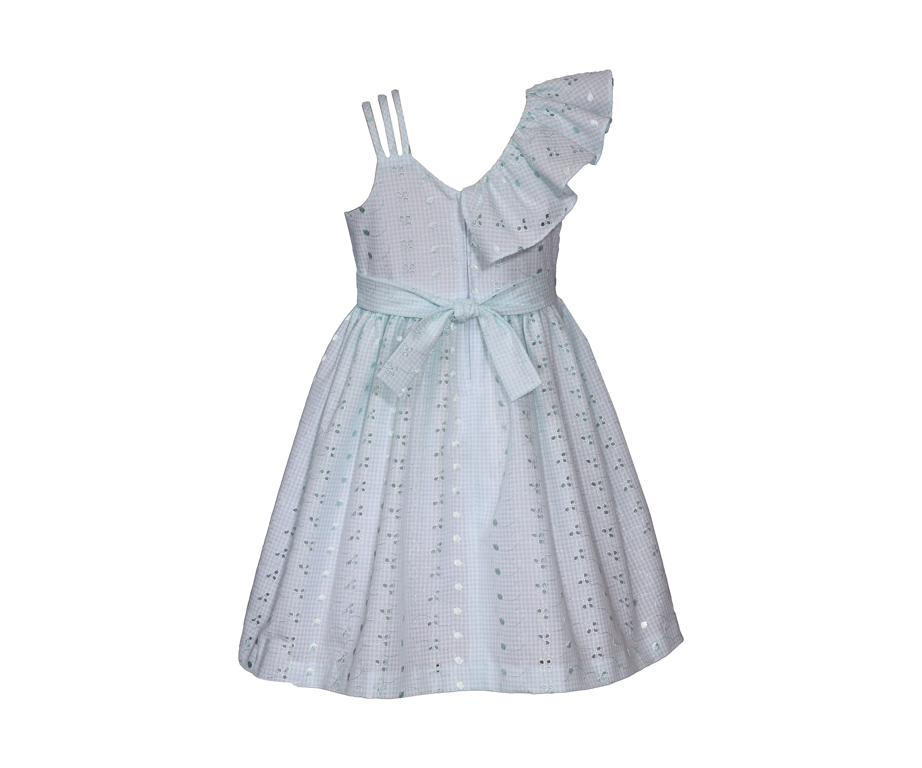 Girls 7-16 Asymmetrical Ruffle Eyelet Dress with Hat