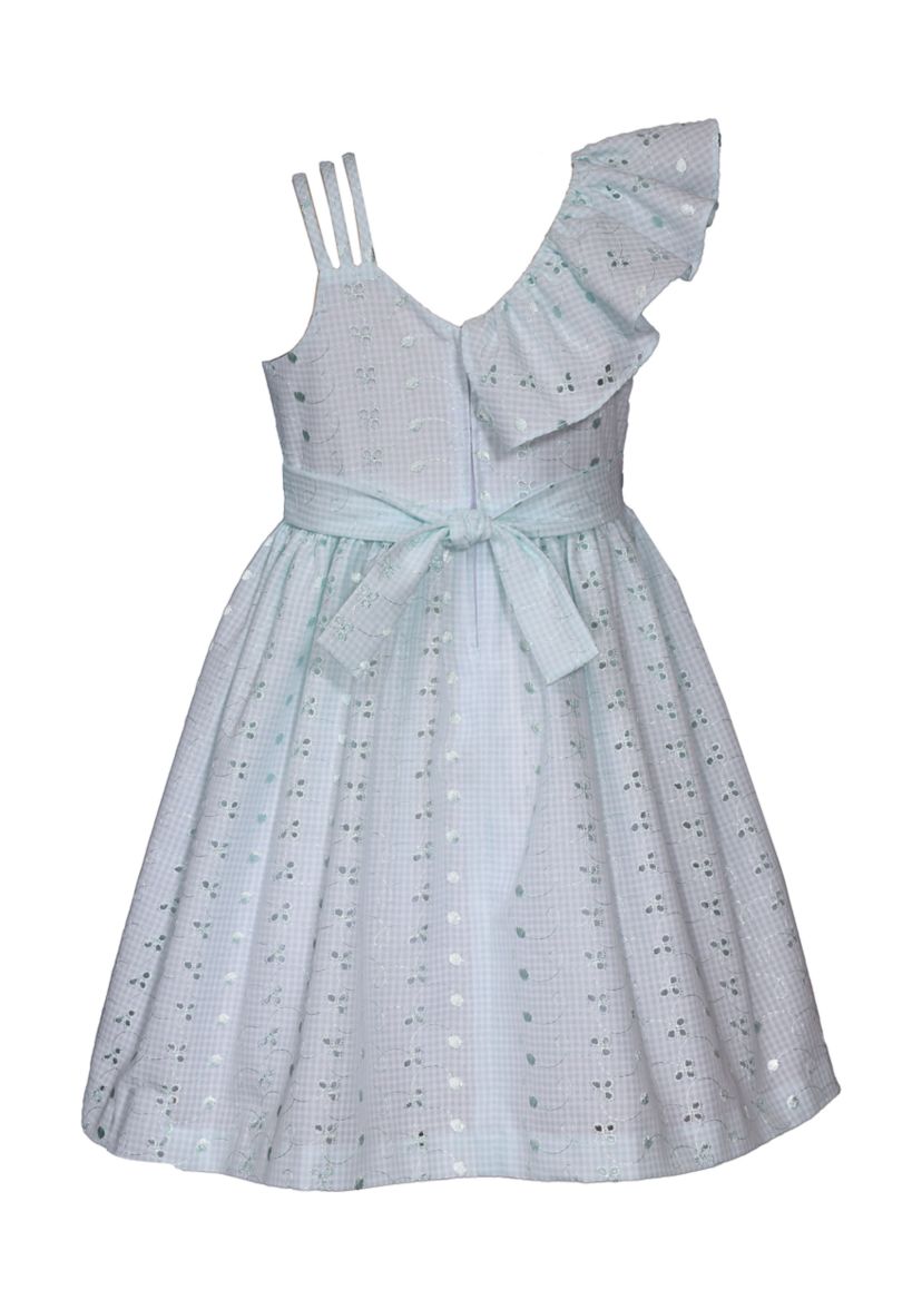 Girls 7-16 Asymmetrical Ruffle Eyelet Dress with Hat