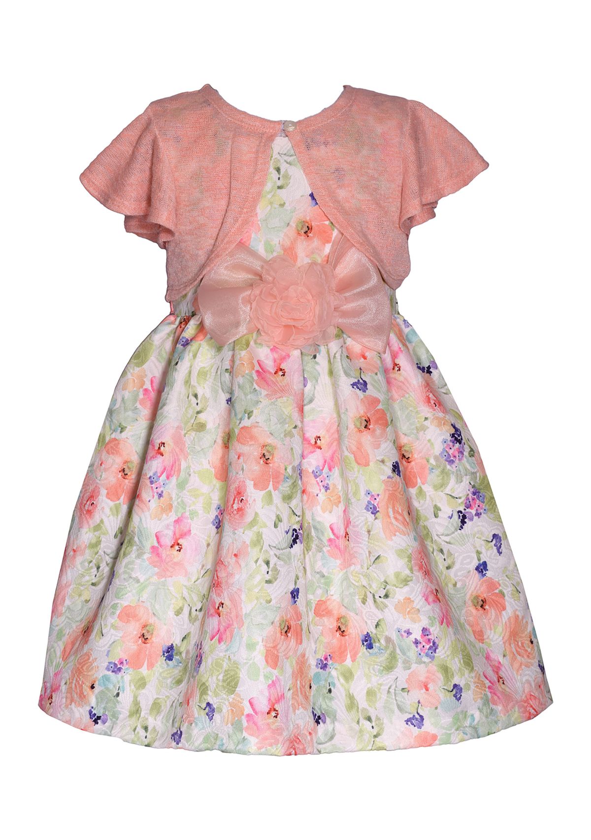 Girls 7-16 Shantung Printed Dress with Cardigan