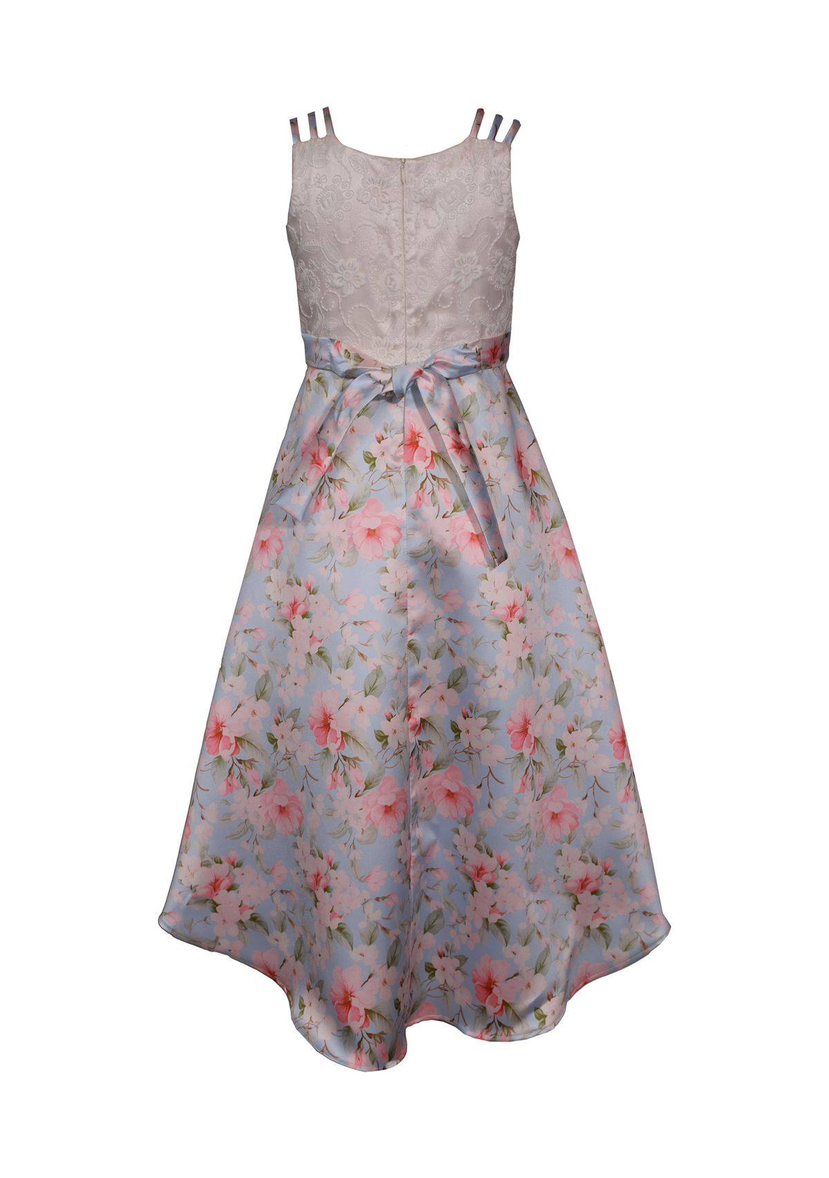 Girls 4-6x Triple Strap High Low Printed Mikado Dress