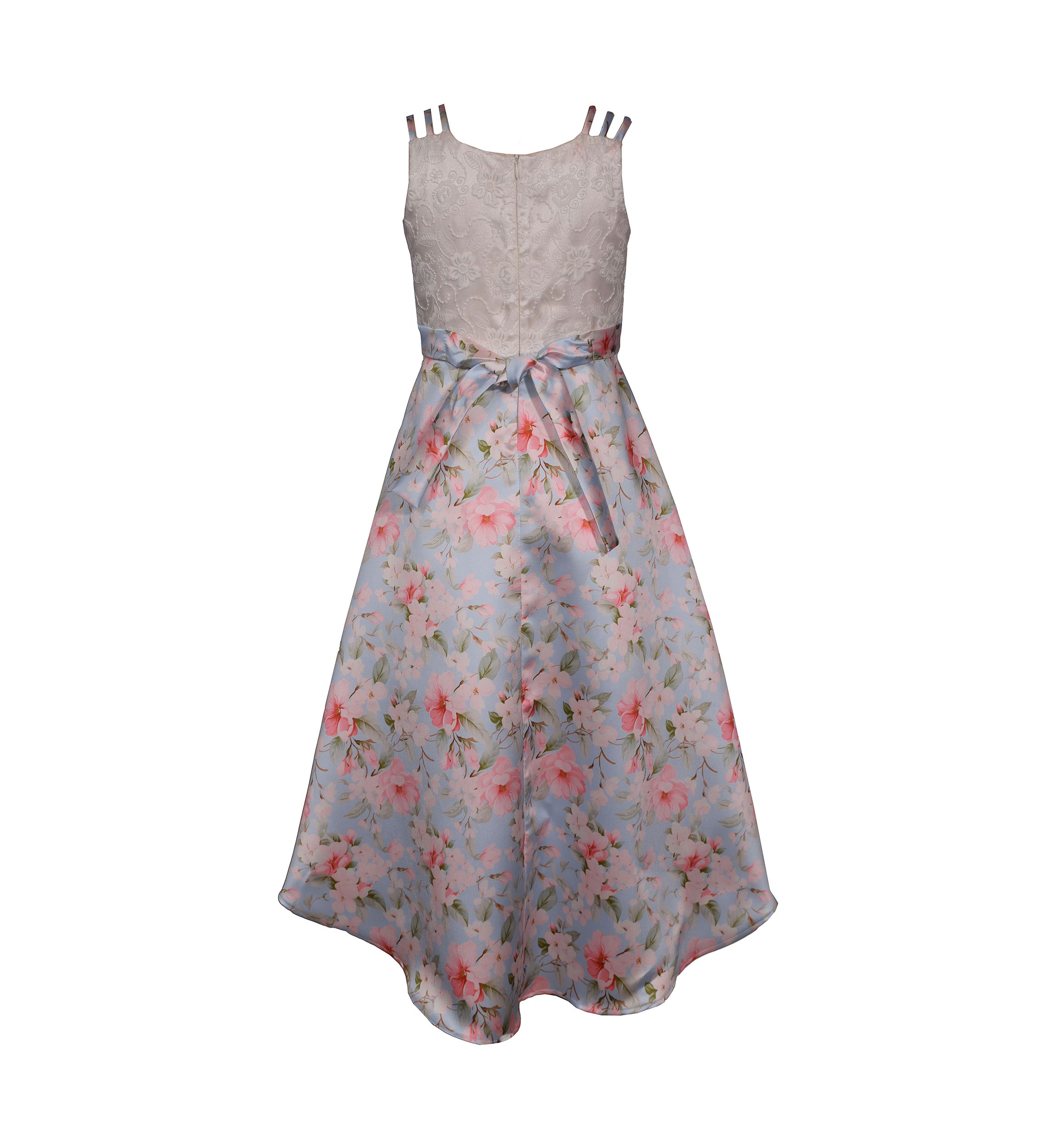Girls 4-6x Triple Strap High Low Printed Mikado Dress