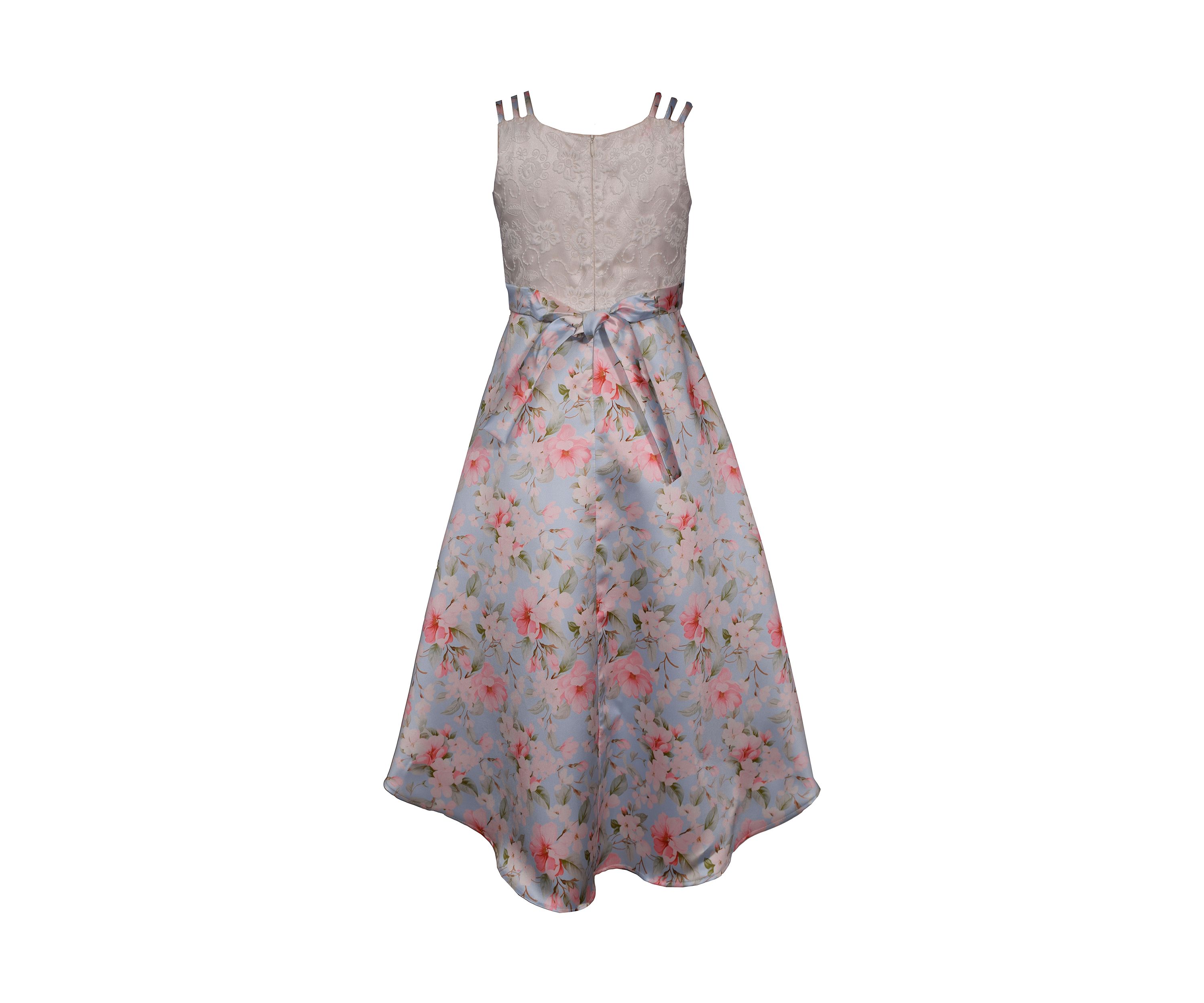 Girls 4-6x Triple Strap High Low Printed Mikado Dress