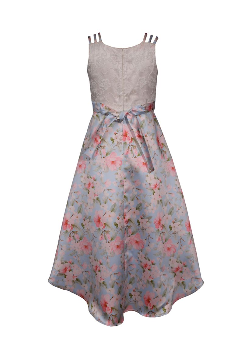 Girls 4-6x Triple Strap High Low Printed Mikado Dress