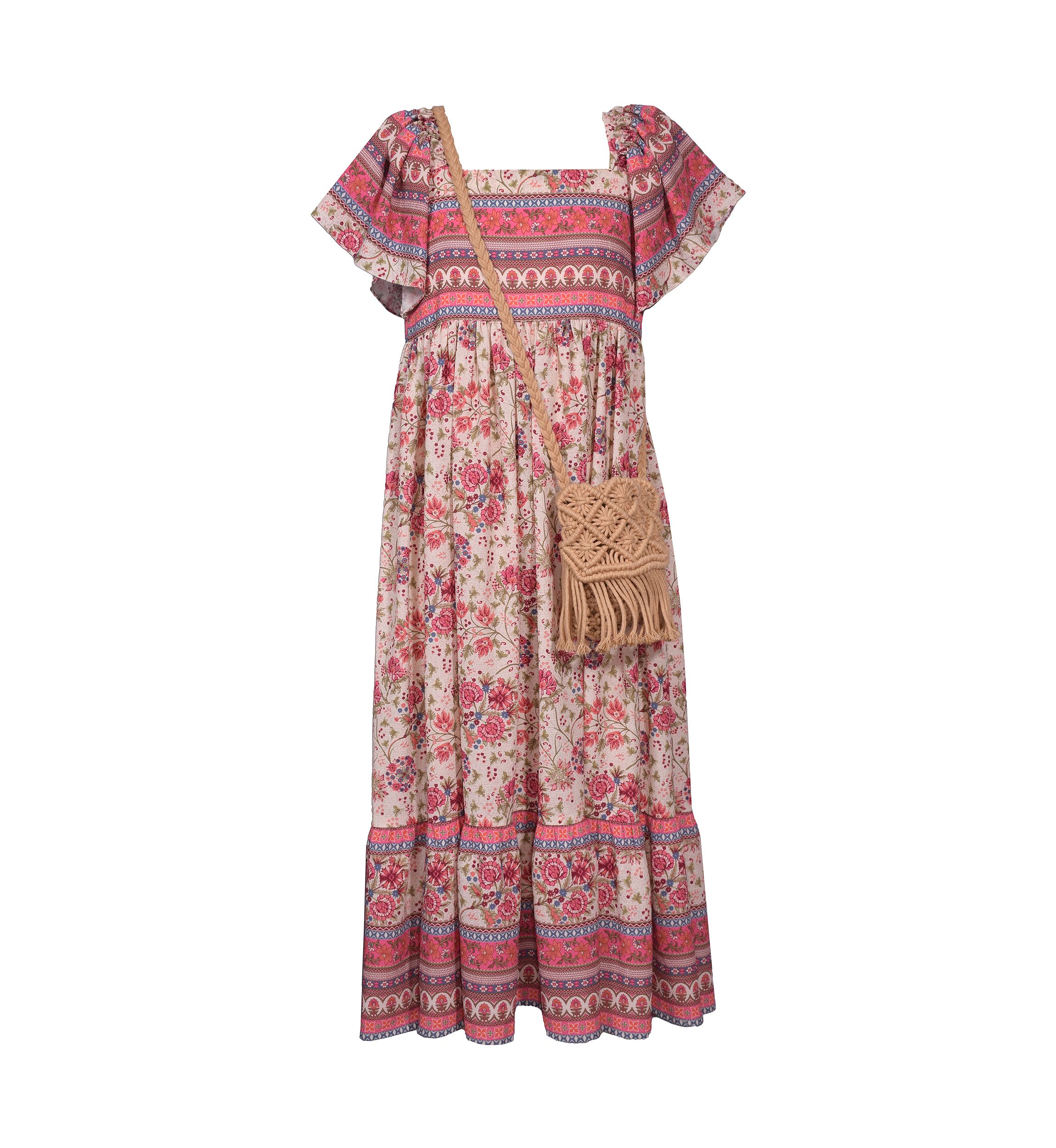 Girls 7-16 Floral Border Printed Dress
