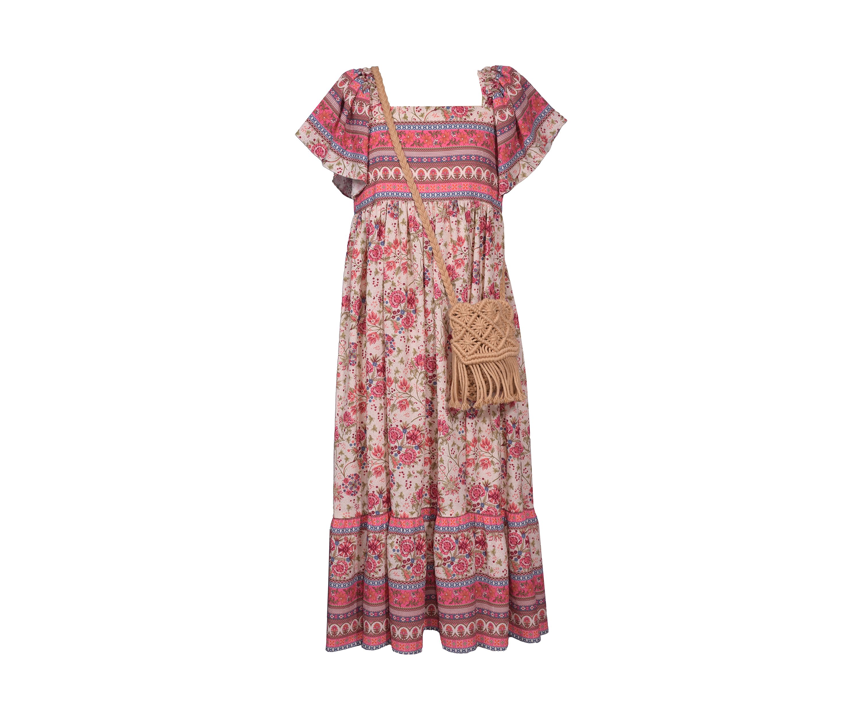 Girls 7-16 Floral Border Printed Dress