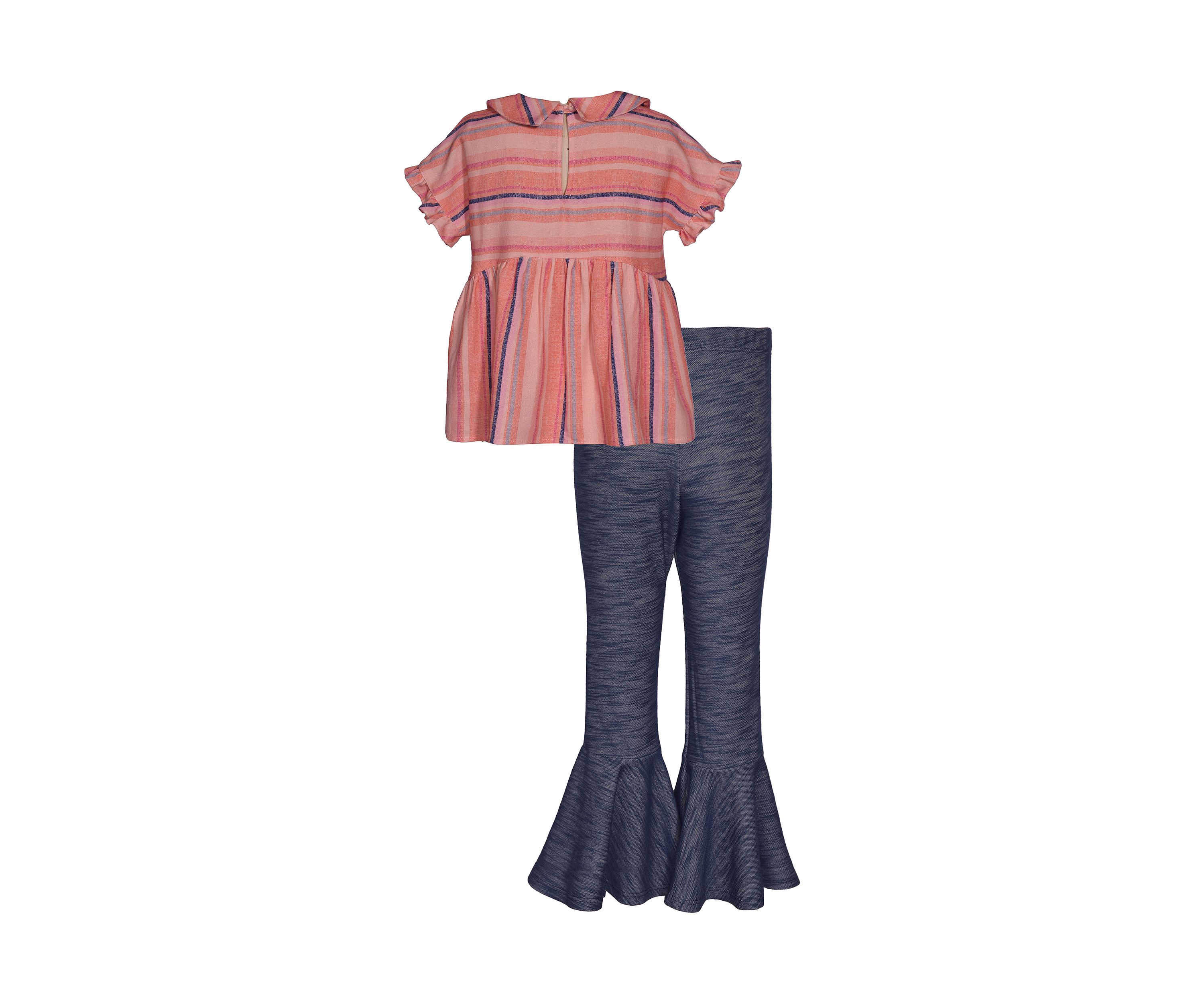 Girls 7-16 Stripe Linen Top and Flare Leggings