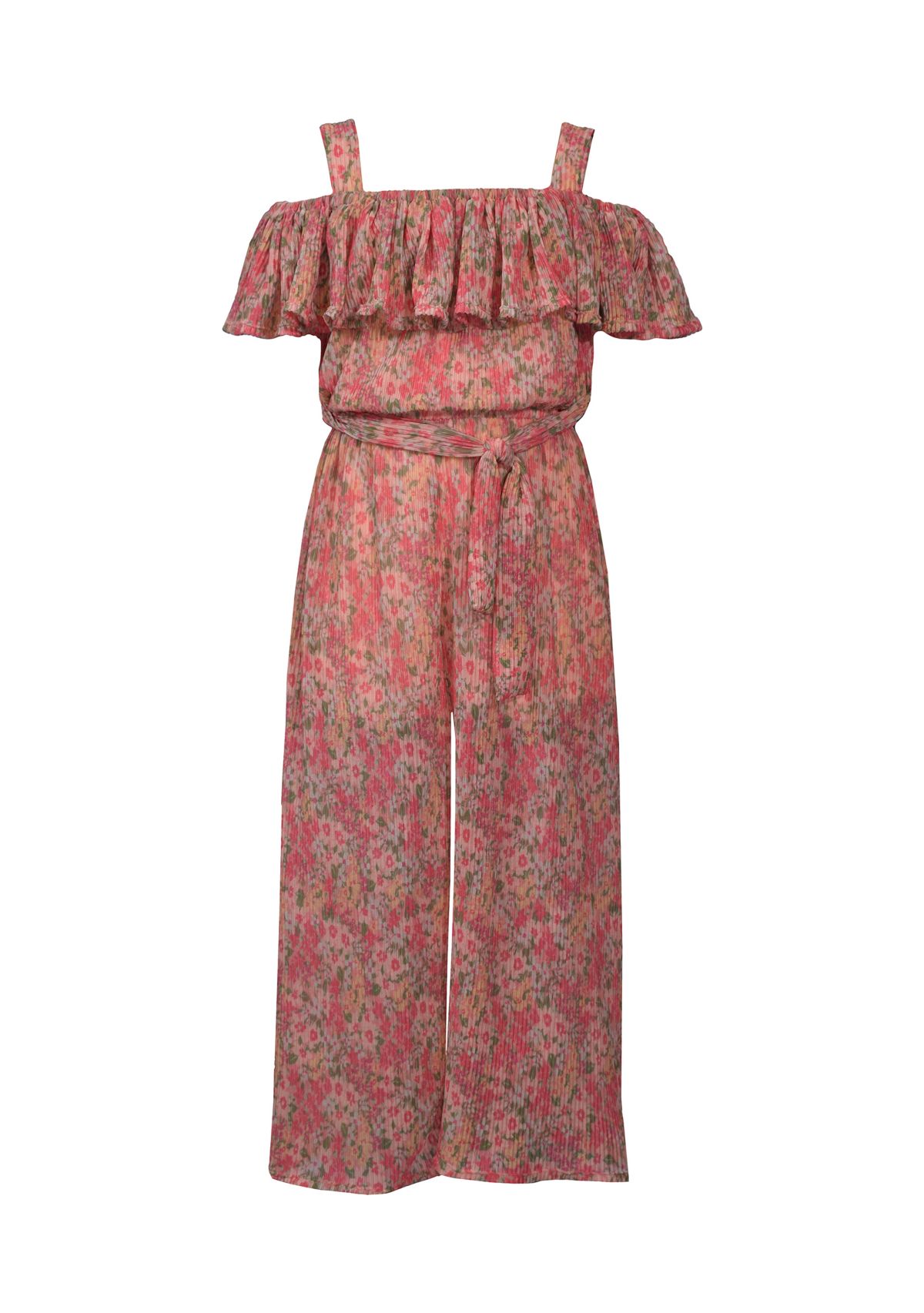 Girls 7-16 Pleated Floral Printed Mesh Jumpsuit