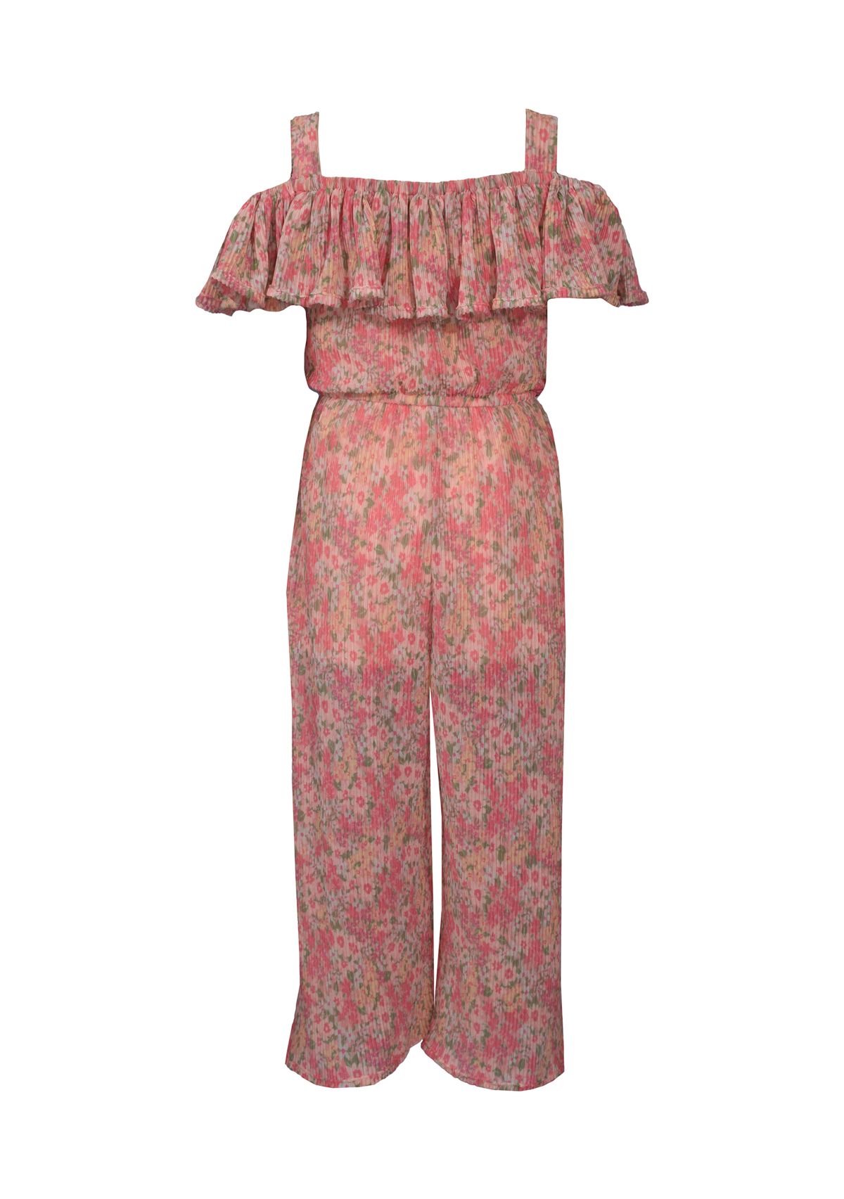 Girls 7-16 Pleated Floral Printed Mesh Jumpsuit