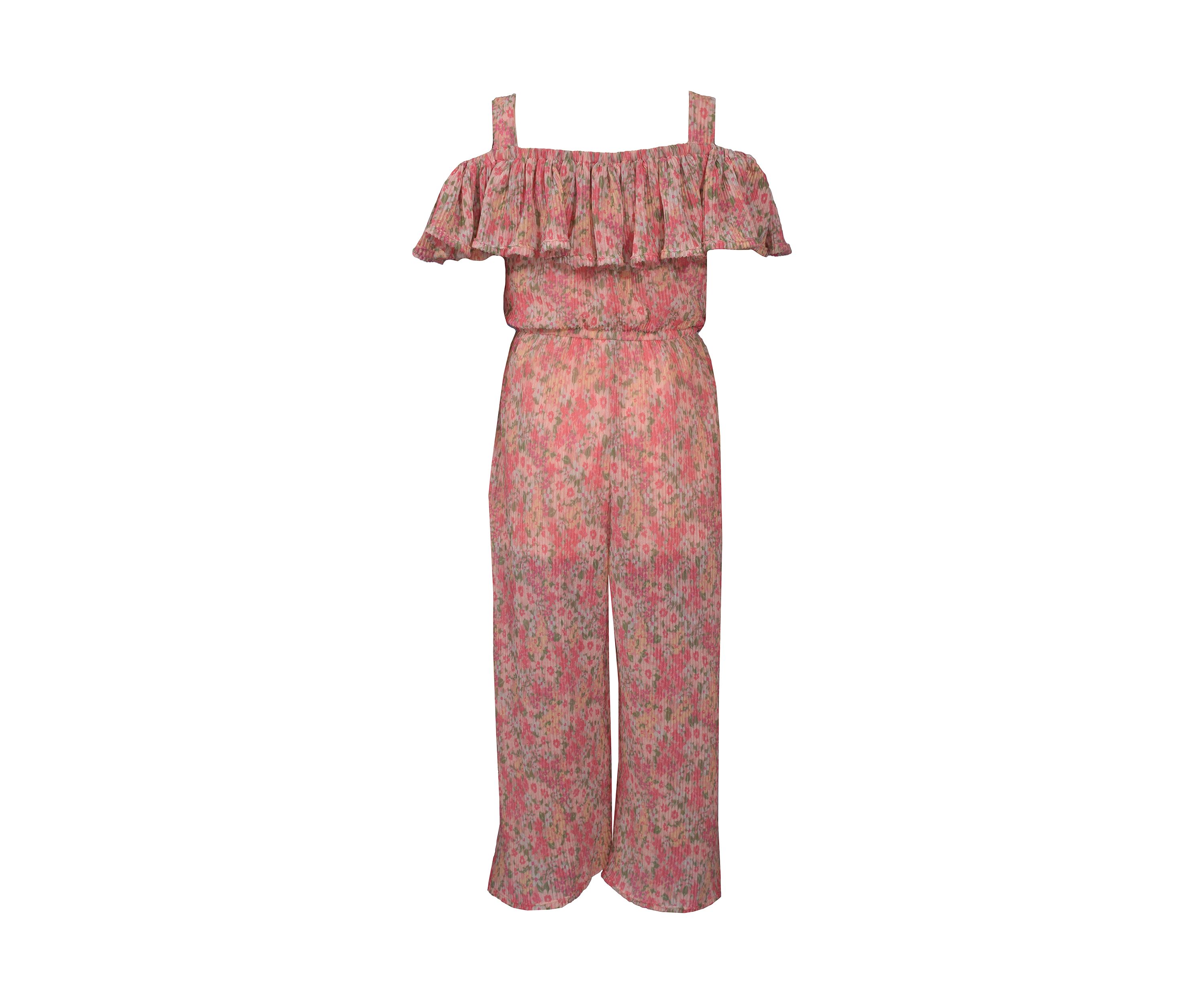 Girls 7-16 Pleated Floral Printed Mesh Jumpsuit