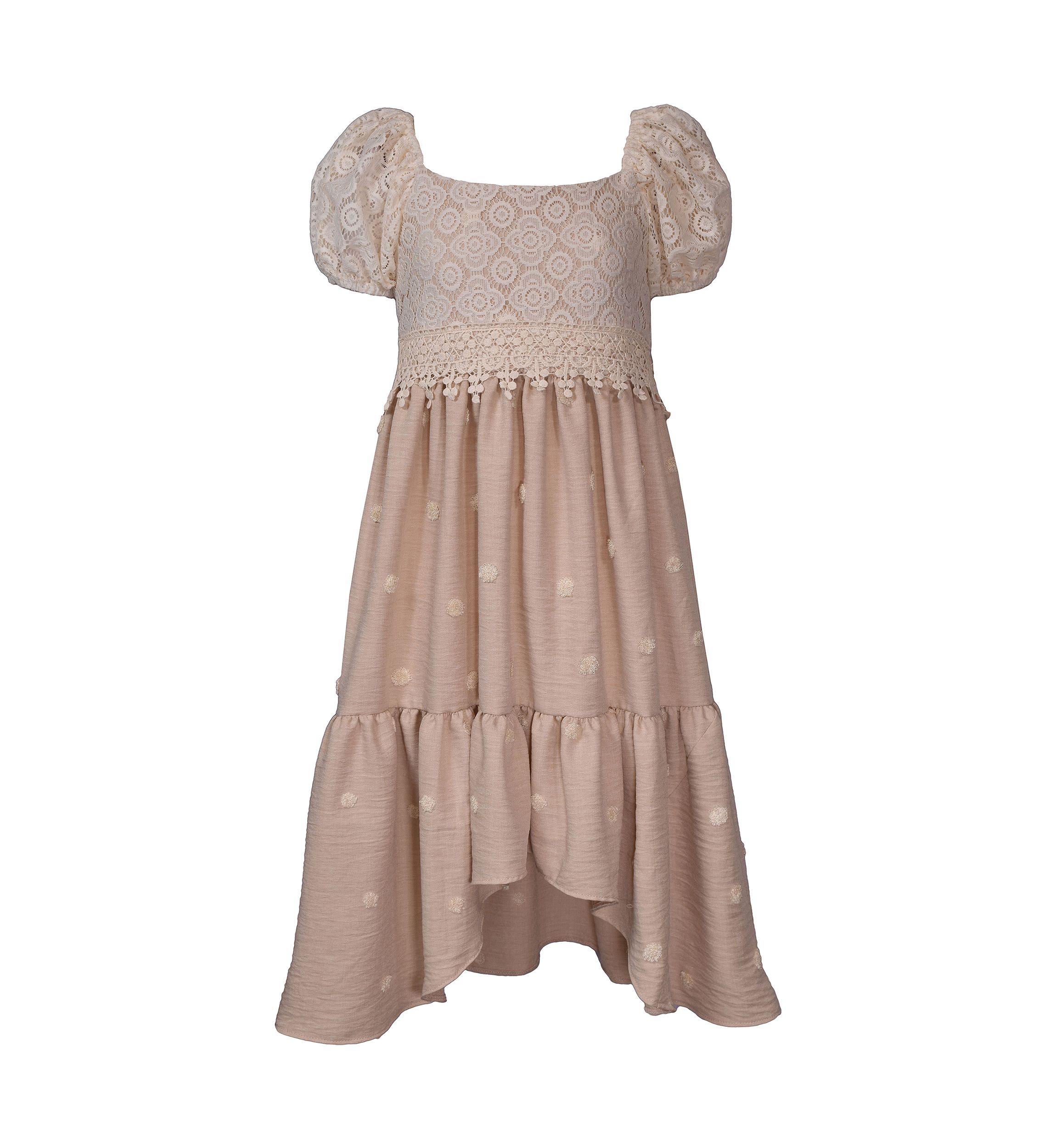 Girls 7-16 Puff Sleeve Lace High Low Dress