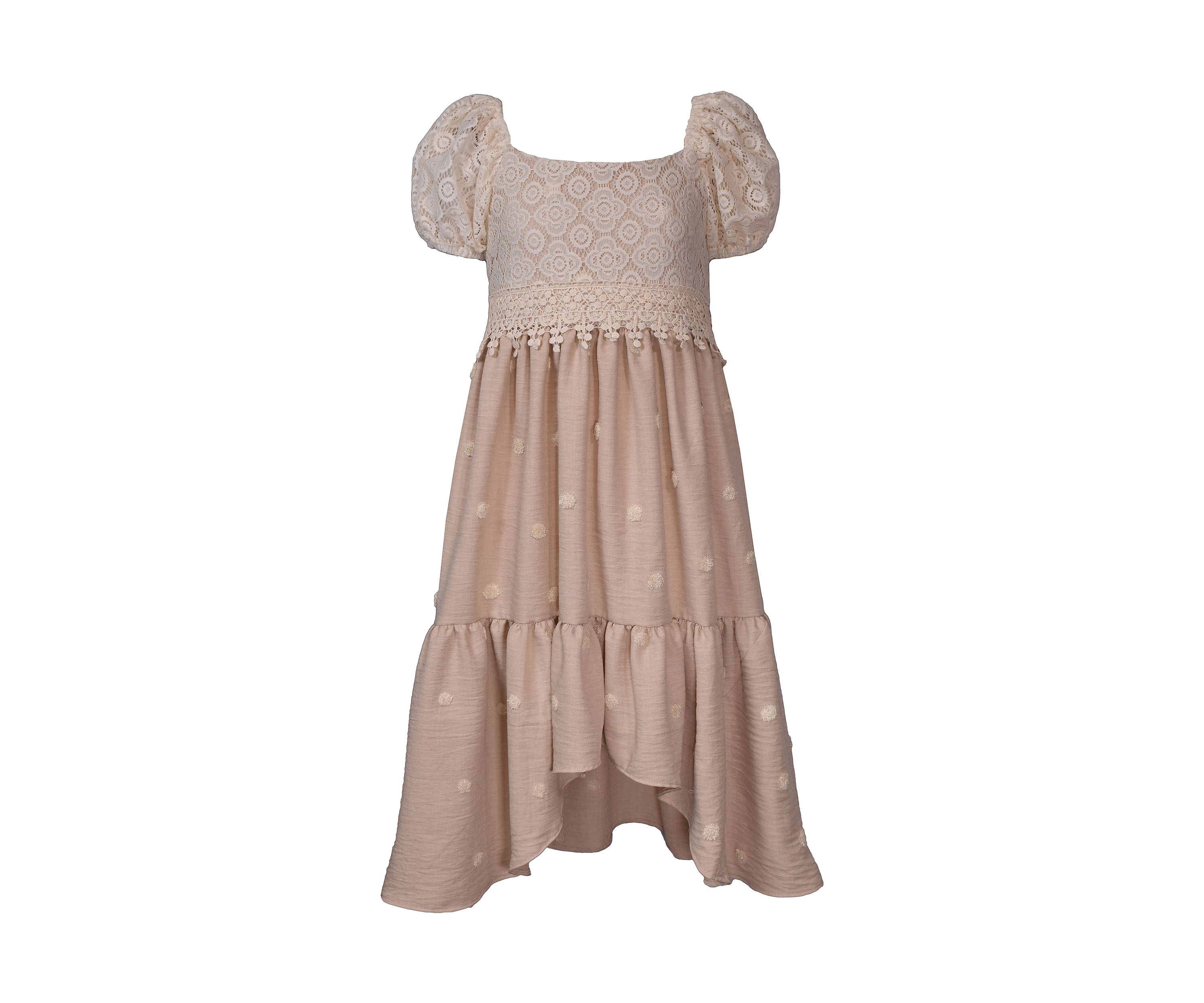 Girls 7-16 Puff Sleeve Lace High Low Dress