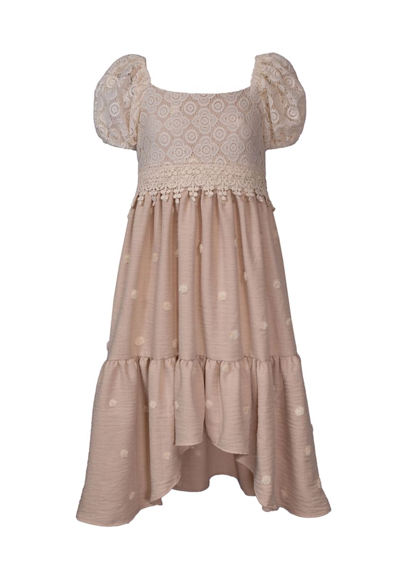 Girls 7-16 Puff Sleeve Lace High Low Dress