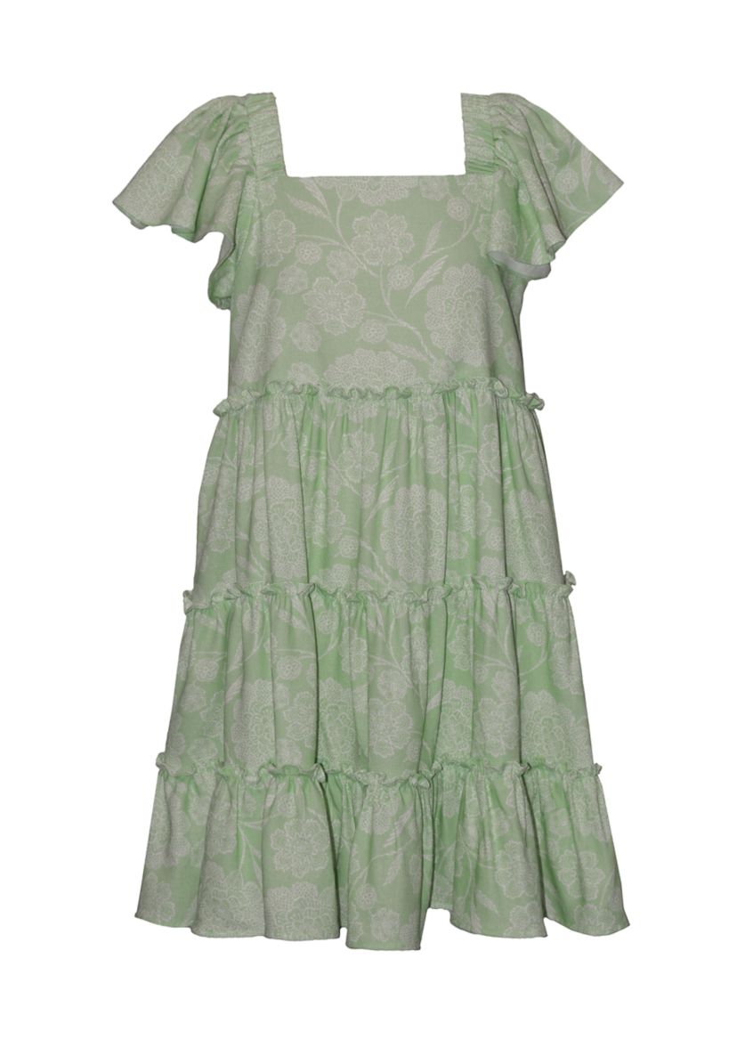 with jean green floral dress Green Floral Short Sleeve Midi Dress - All Dresses