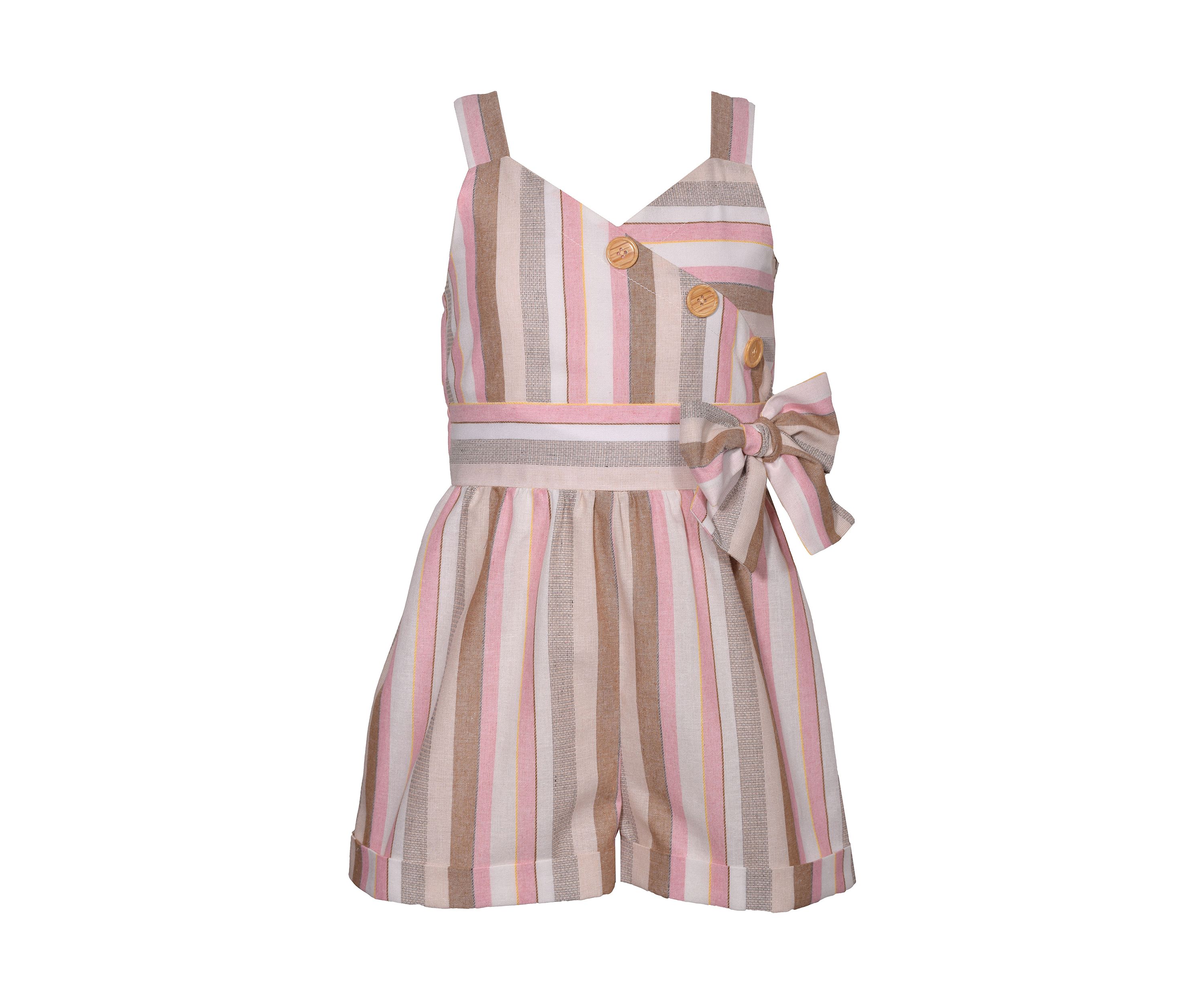 Girls 4-6x Striped Romper with Wooden Buttons