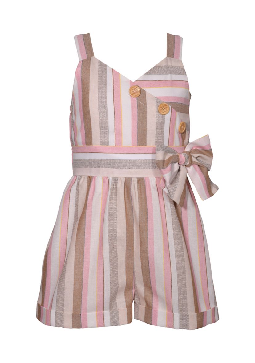 Girls 4-6x Striped Romper with Wooden Buttons