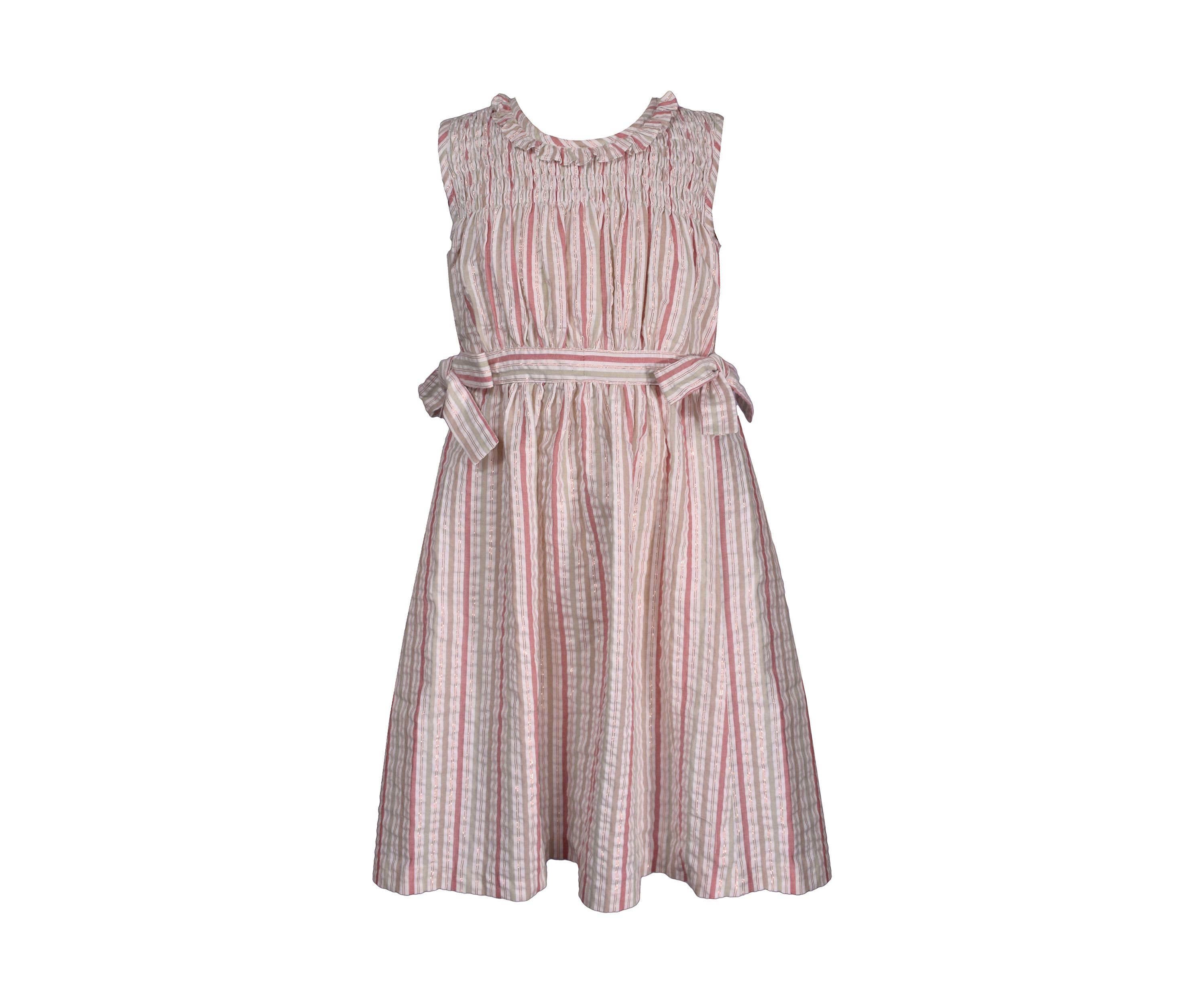 Girls 4-6x Seersucker Smocked Bodice Dress with Tie Sides