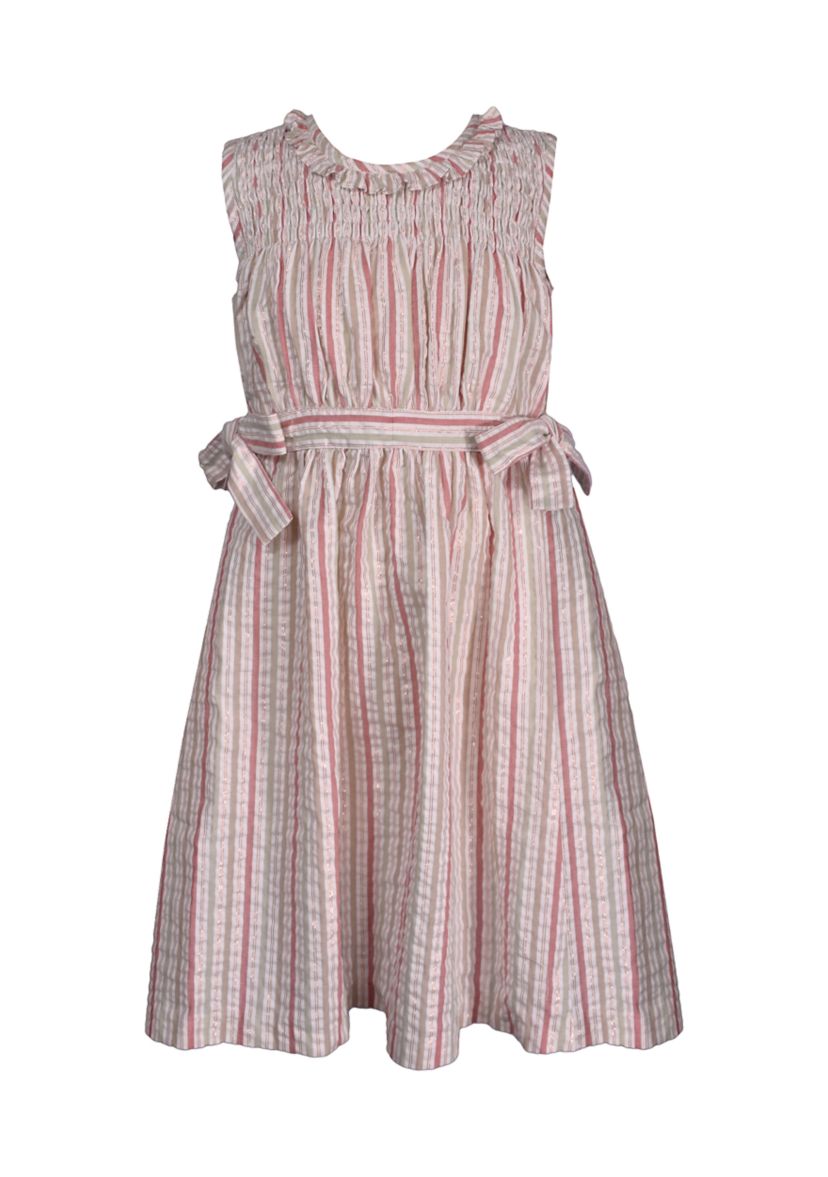 Girls 4-6x Seersucker Smocked Bodice Dress with Tie Sides
