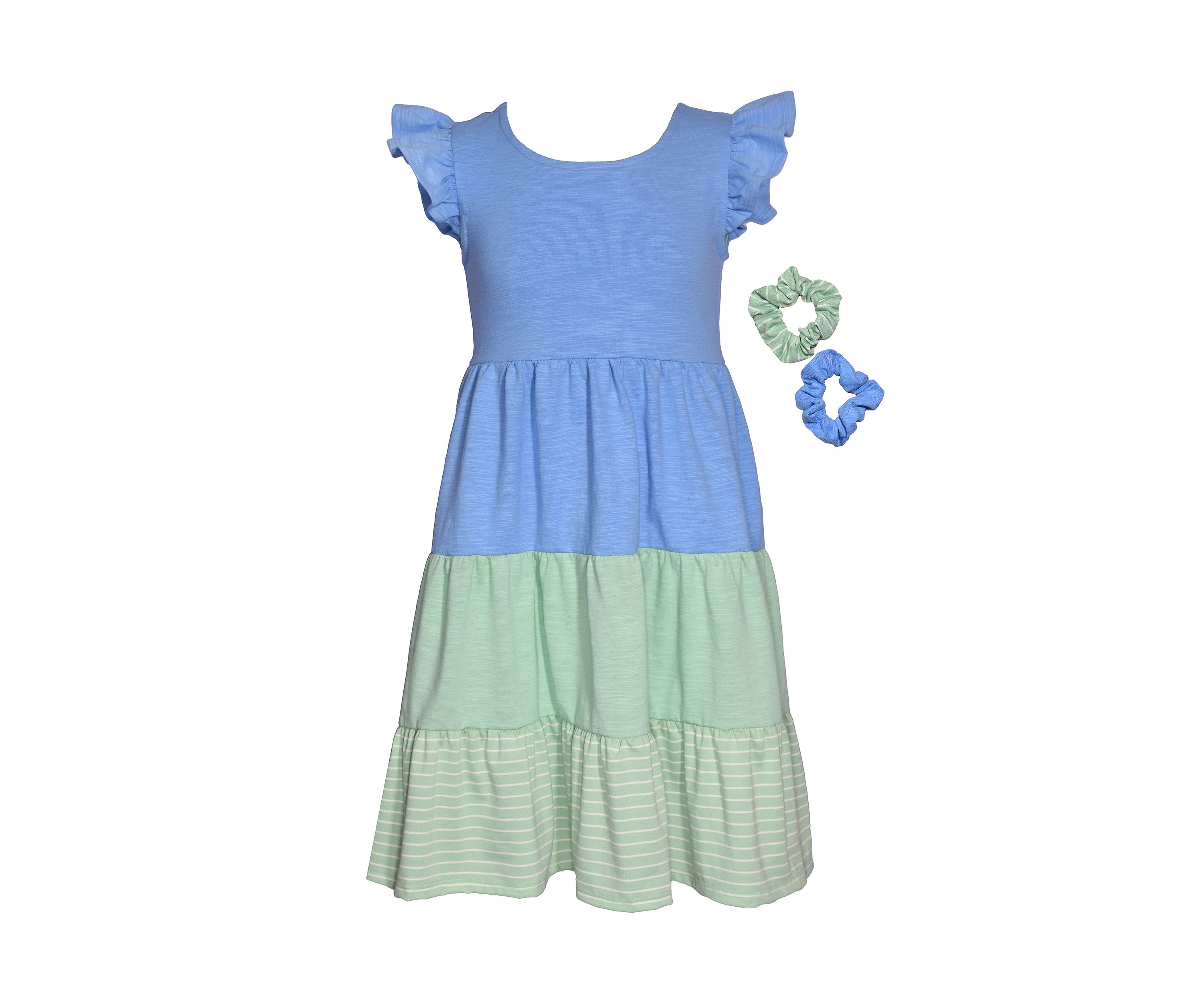 Girls 4-6x Color Blocked Knit Dress with Scrunchies