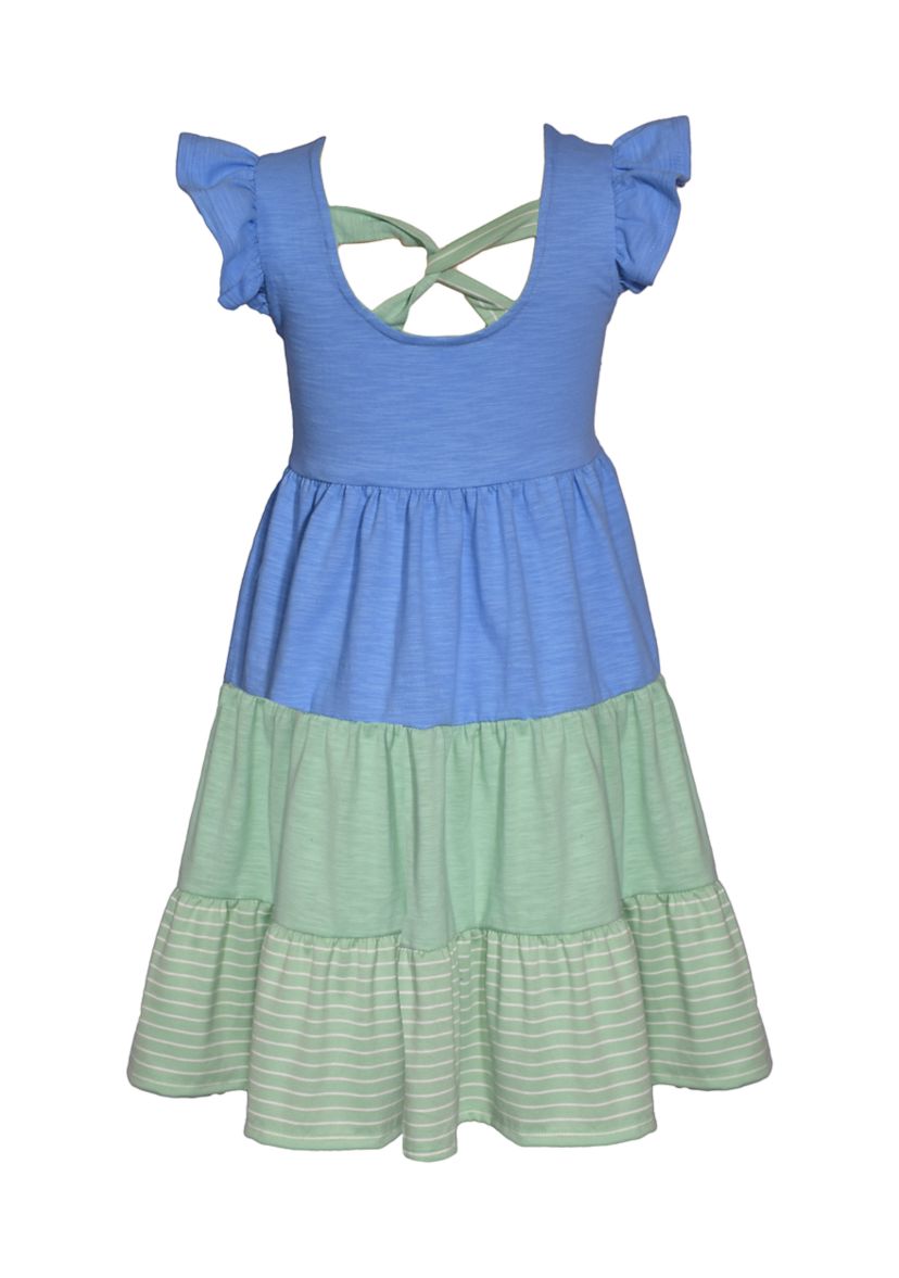 Girls 4-6x Color Blocked Knit Dress with Scrunchies