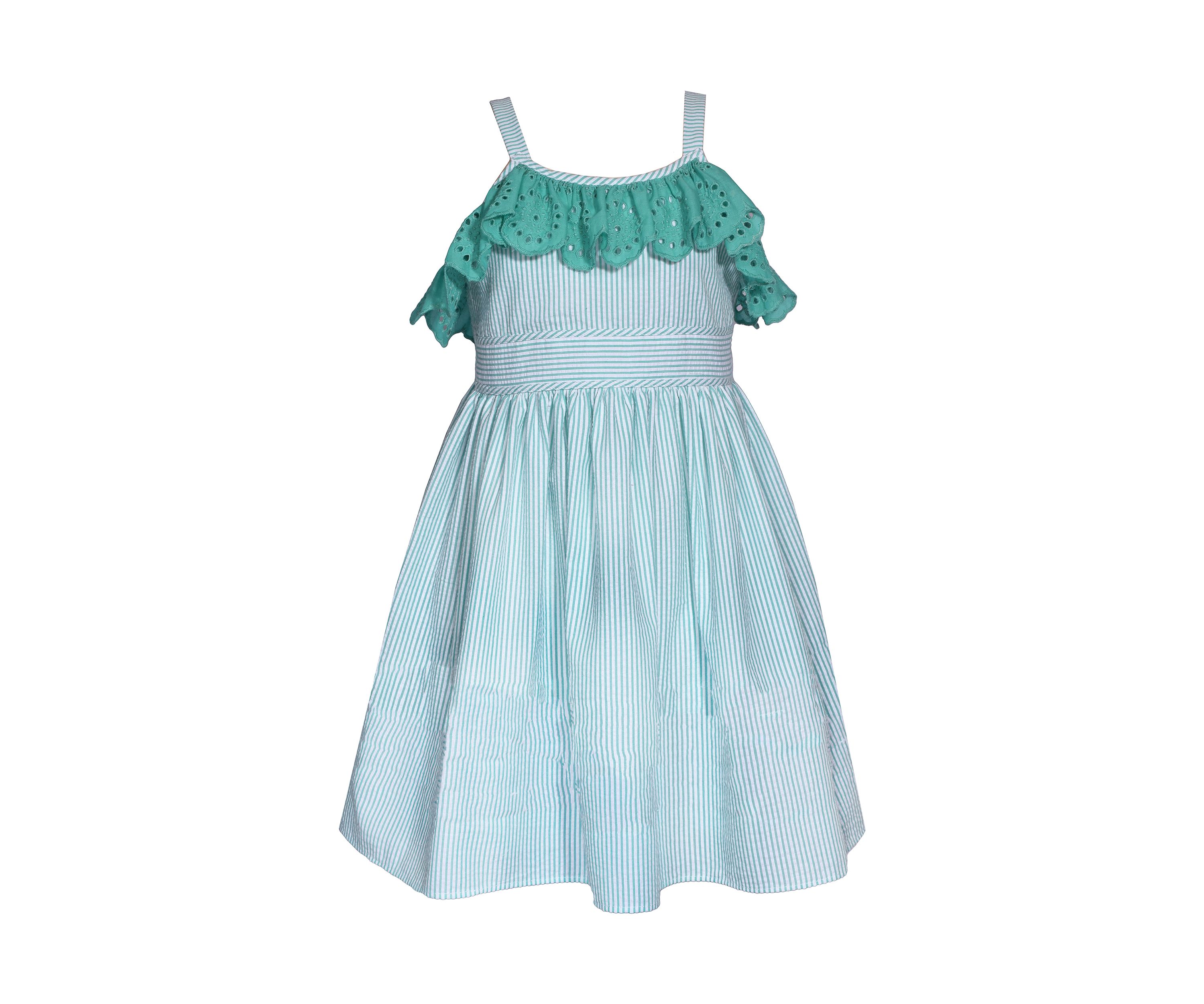 Girls 4-6x Seersucker Dress with Eyelet Ruffle Trim