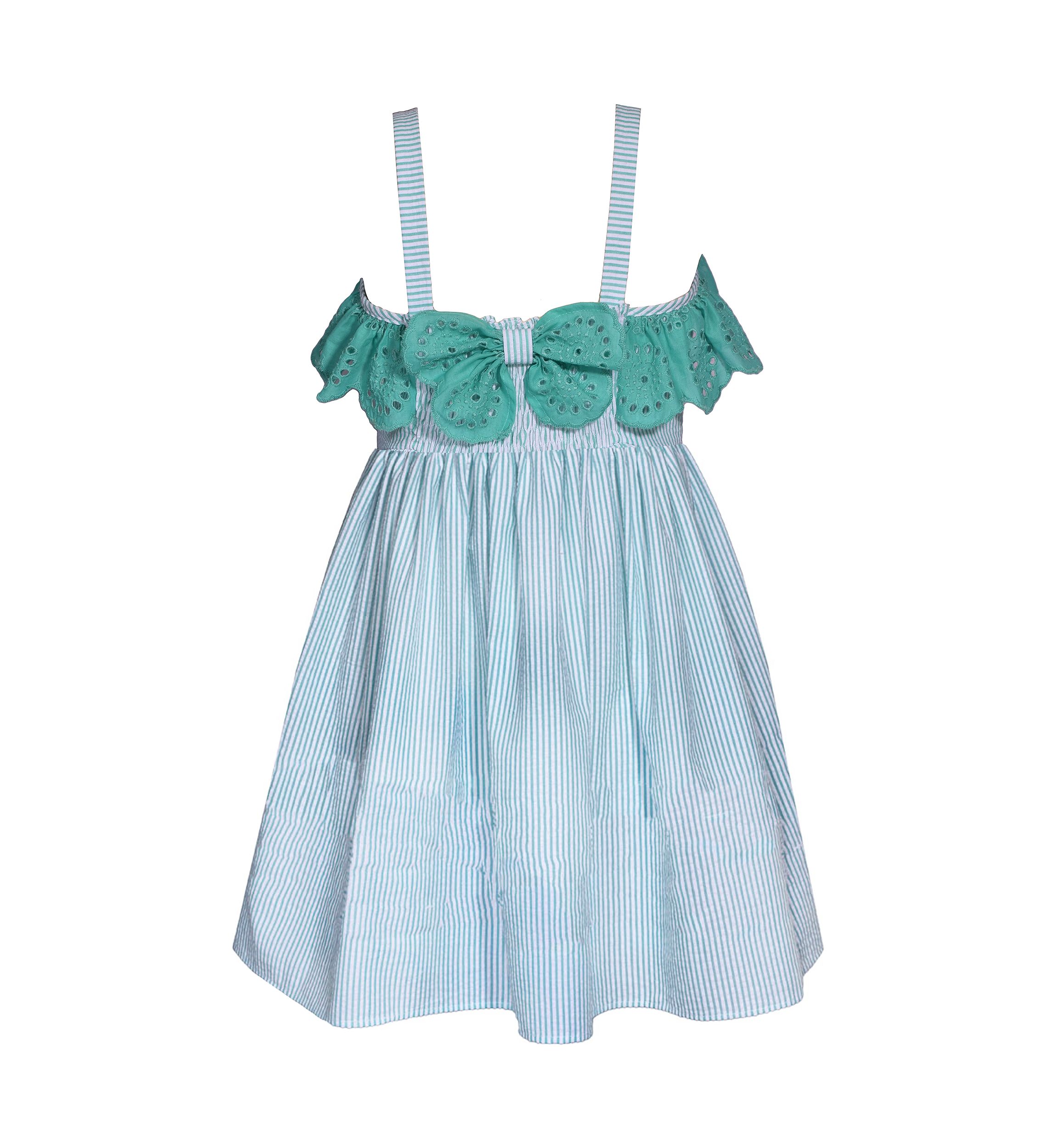 Girls 4-6x Seersucker Dress with Eyelet Ruffle Trim