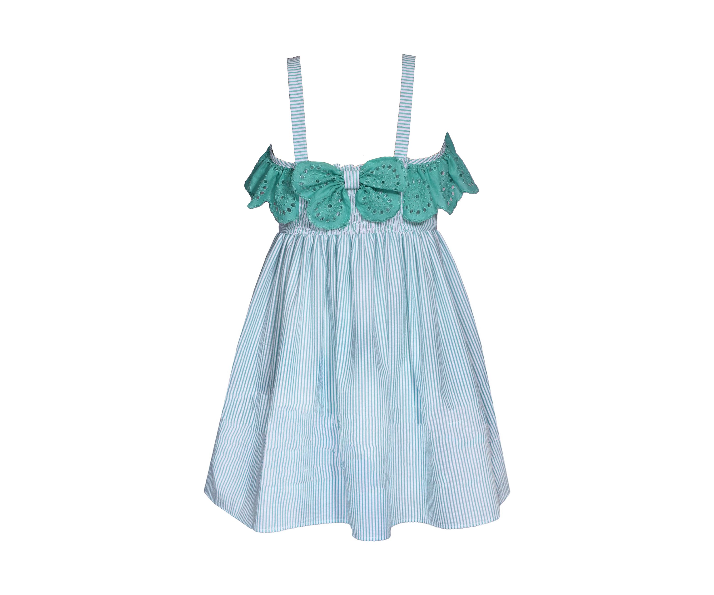 Girls 4-6x Seersucker Dress with Eyelet Ruffle Trim