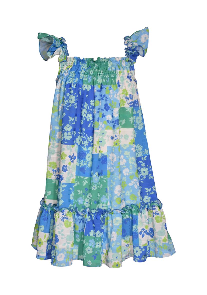 Girls 4-6x Patchwork Floral Printed Flutter Sleeve Dress