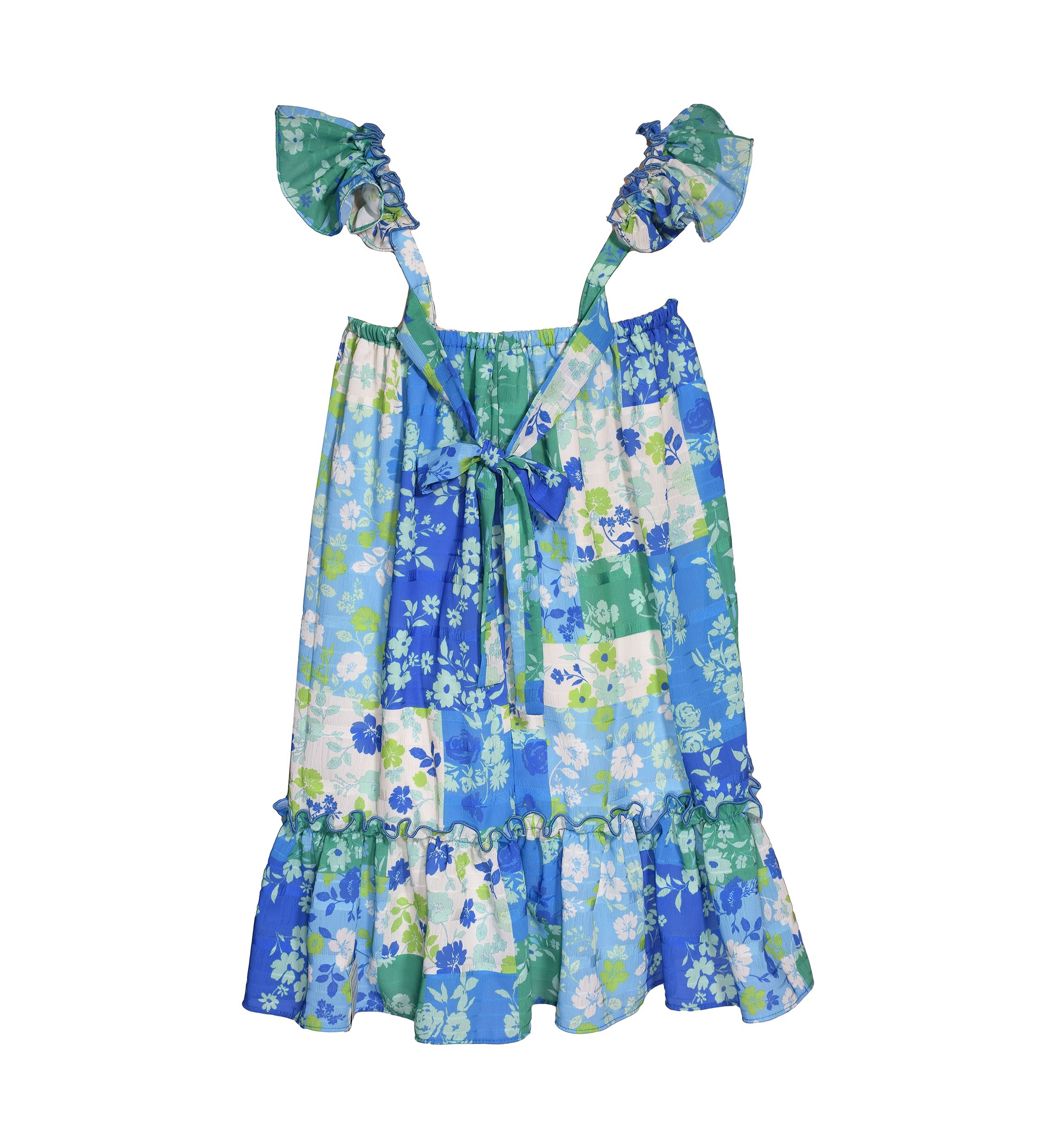 Girls 4-6x Patchwork Floral Printed Flutter Sleeve Dress