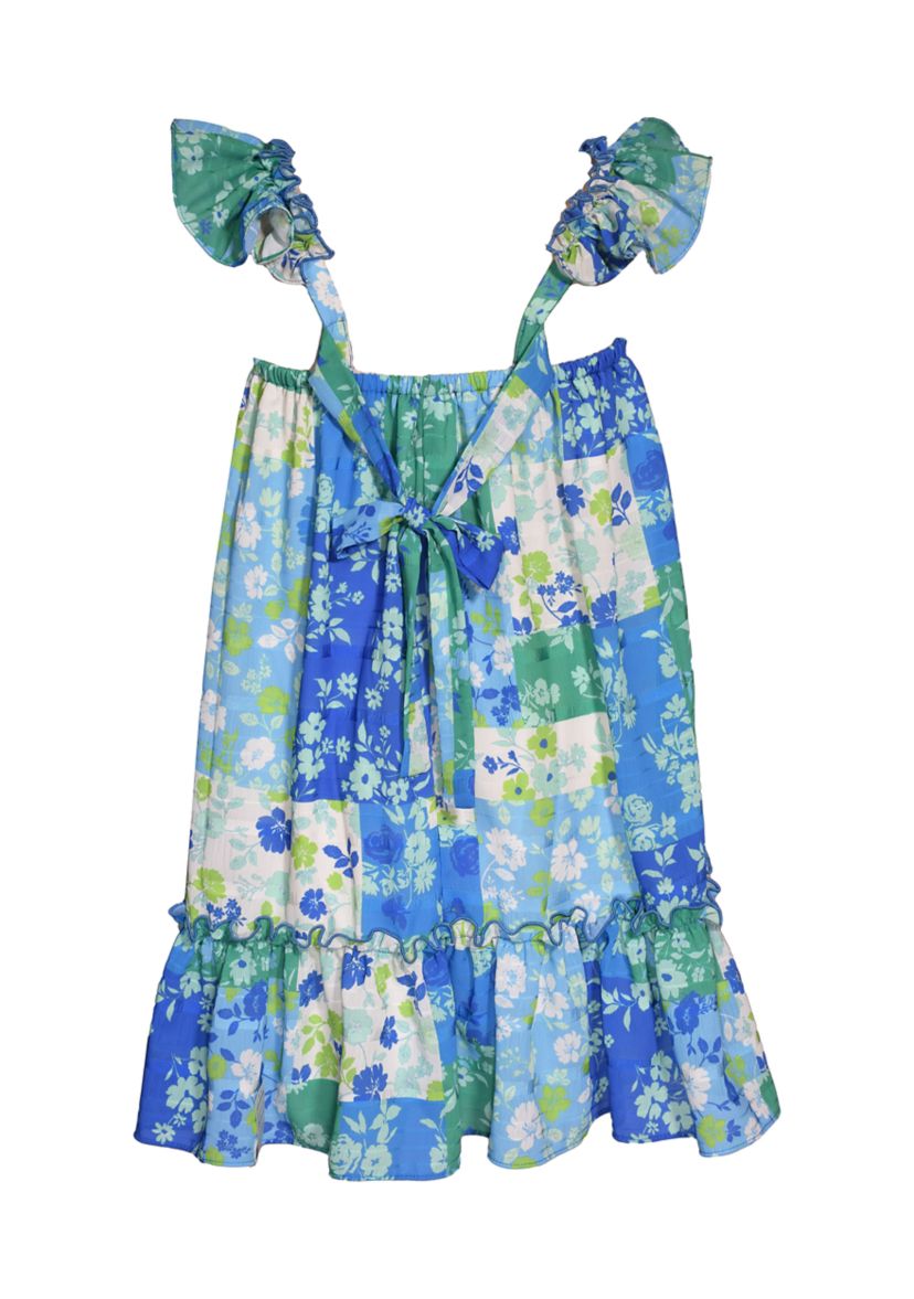 Girls 4-6x Patchwork Floral Printed Flutter Sleeve Dress
