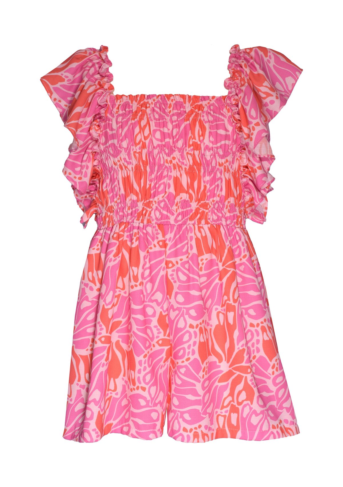 Girls 4-6x Floral Romper with Flutter Sleeve 