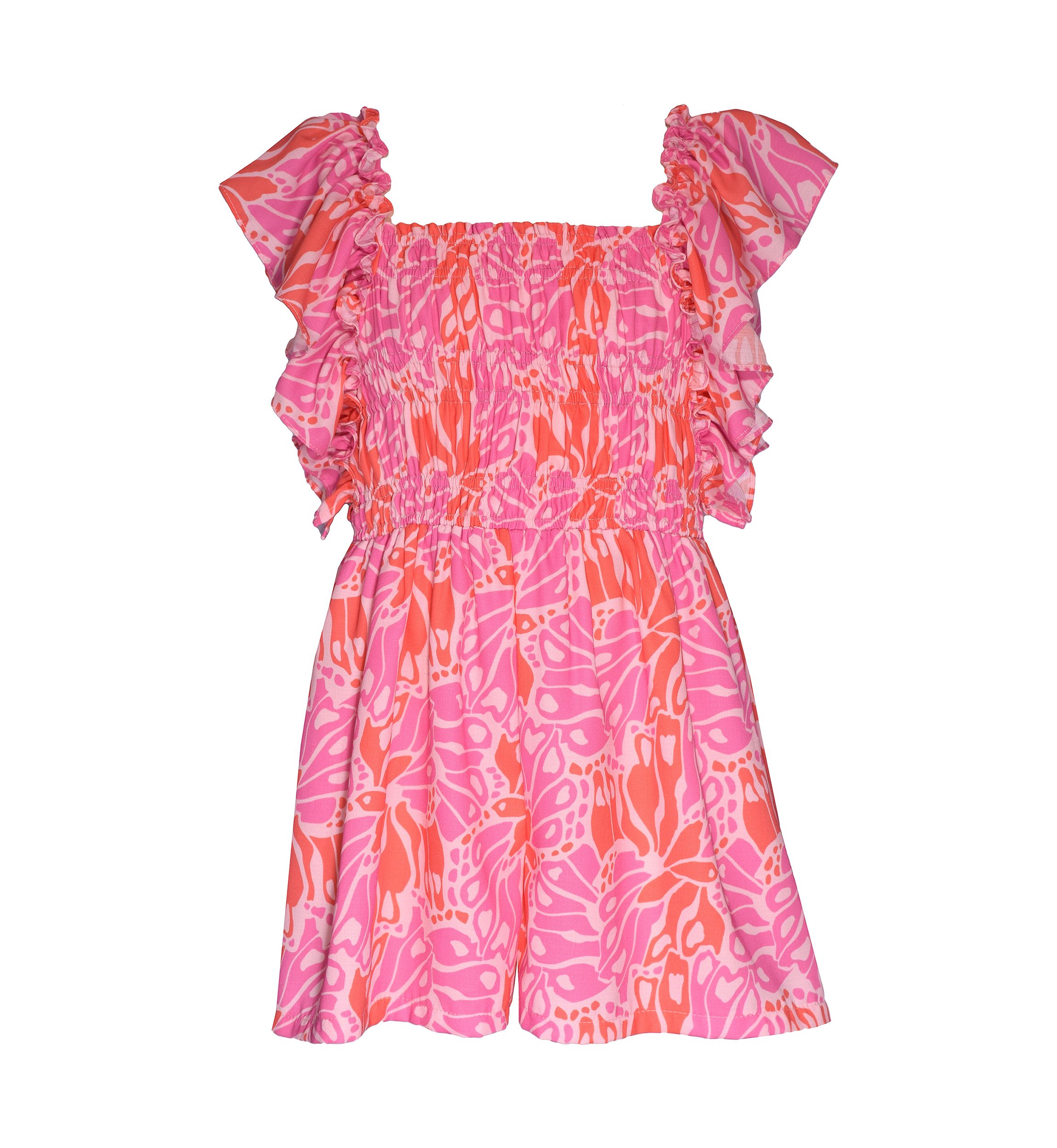 Girls 4-6x Floral Romper with Flutter Sleeve 