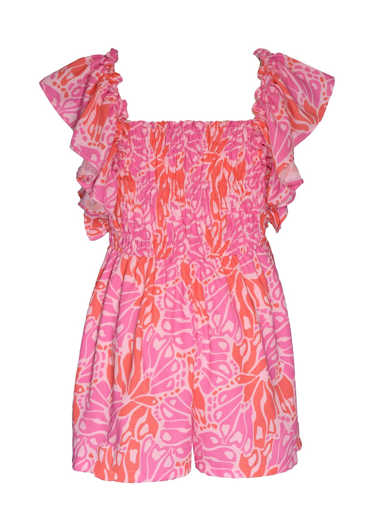 Girls 4-6x Floral Romper with Flutter Sleeve 