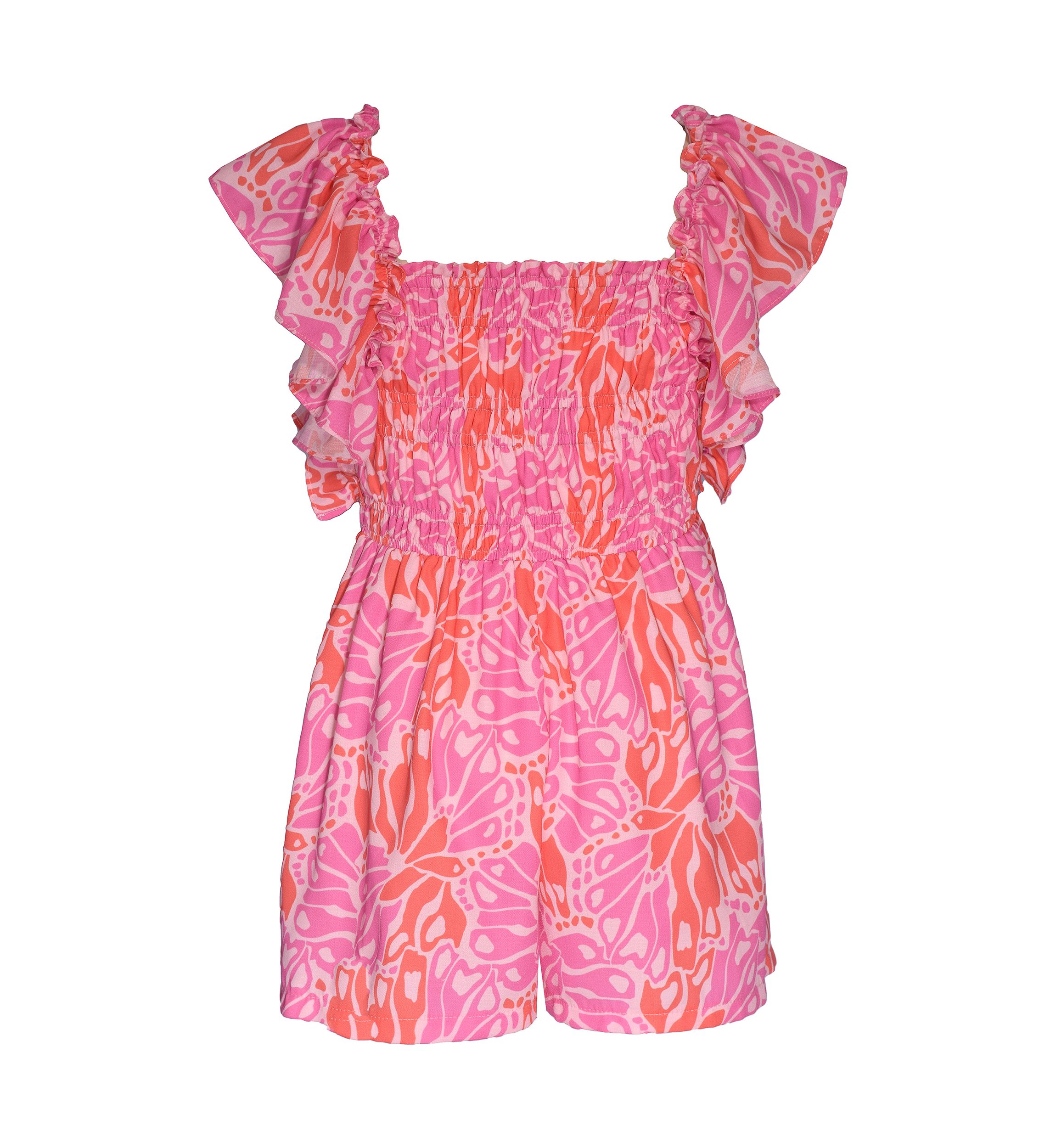 Girls 4-6x Floral Romper with Flutter Sleeve 