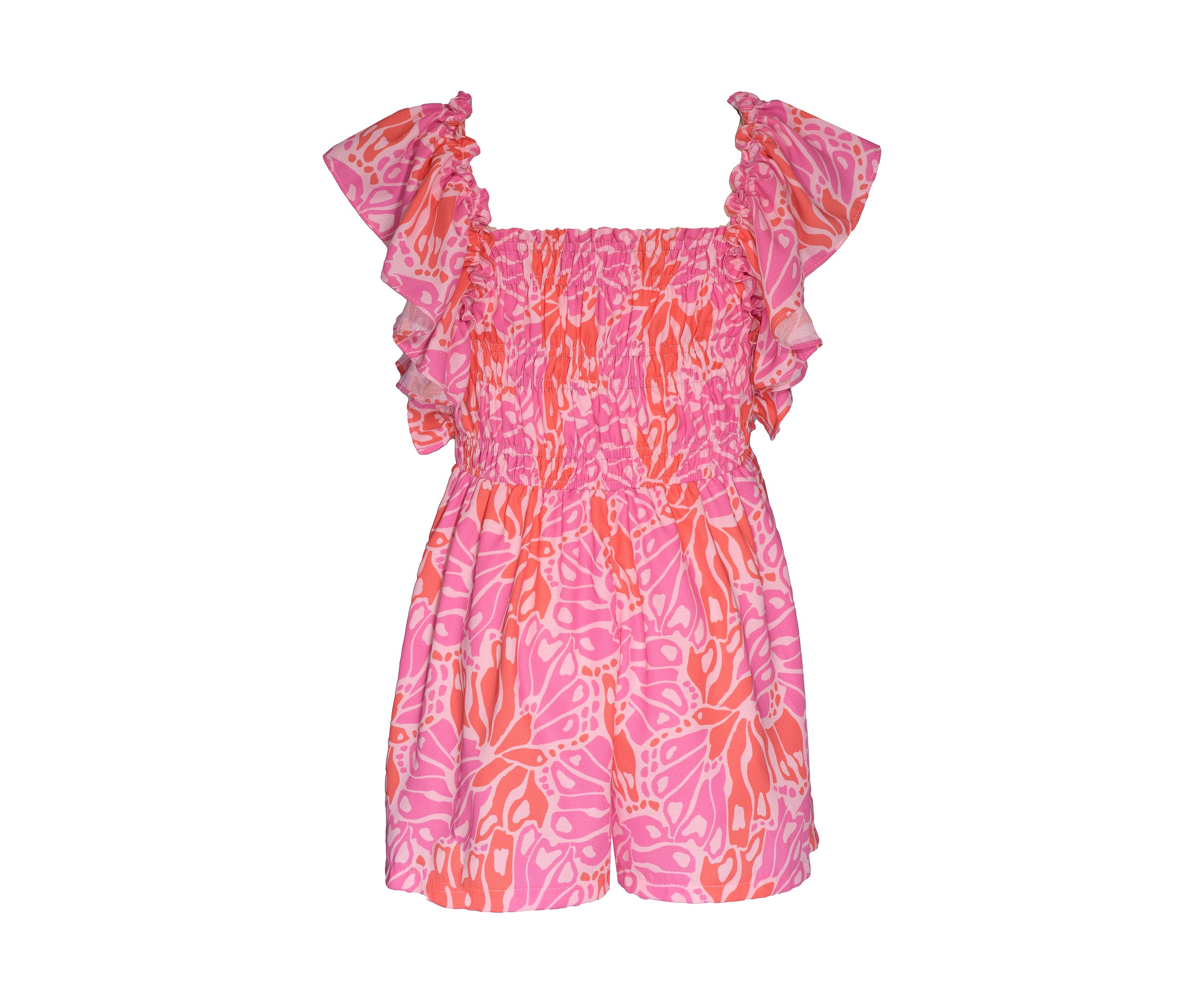 Girls 4-6x Floral Romper with Flutter Sleeve 