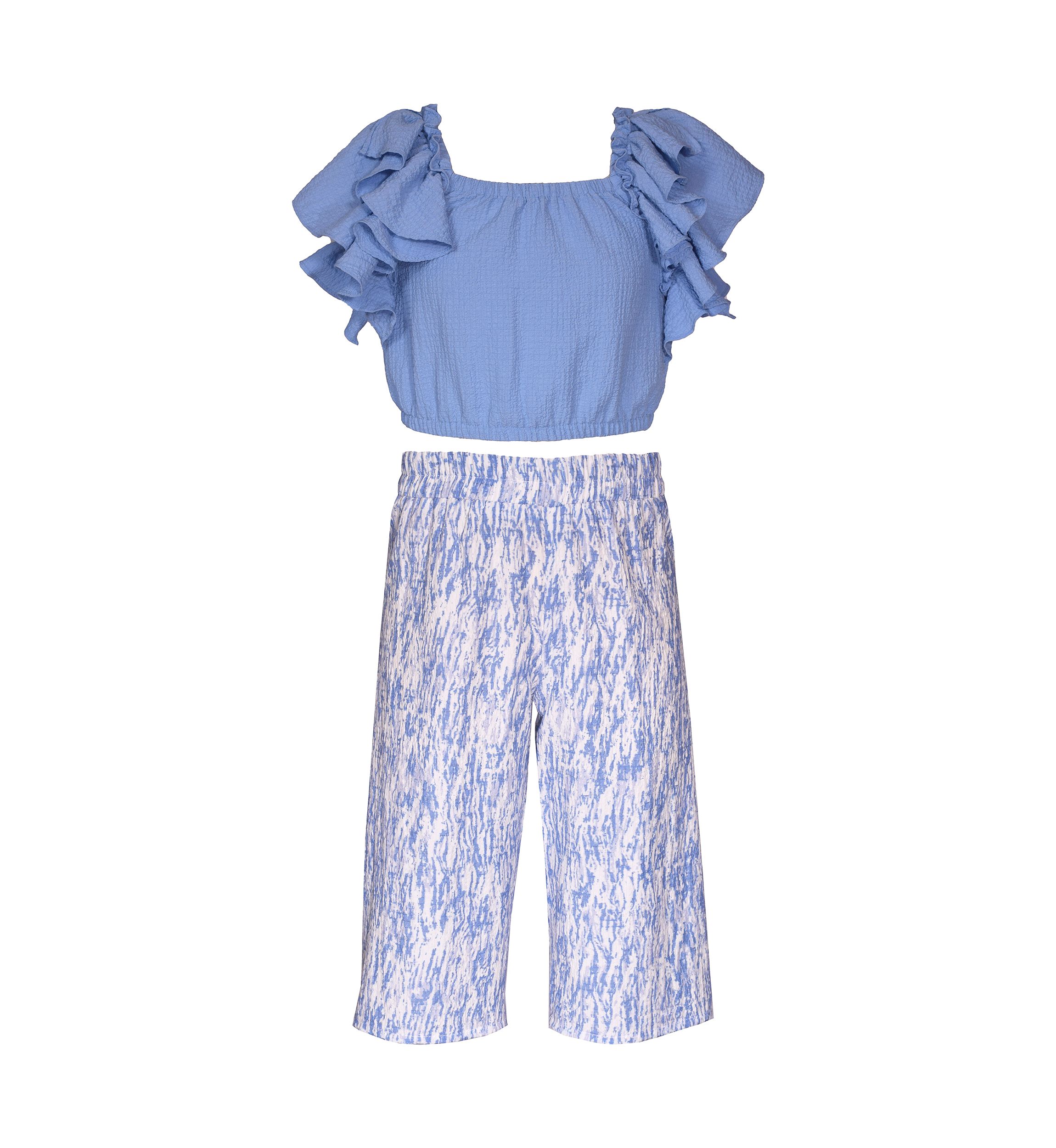 Girls 4-6x Double Angel Sleeve Top and Abstract Print Pants Set
