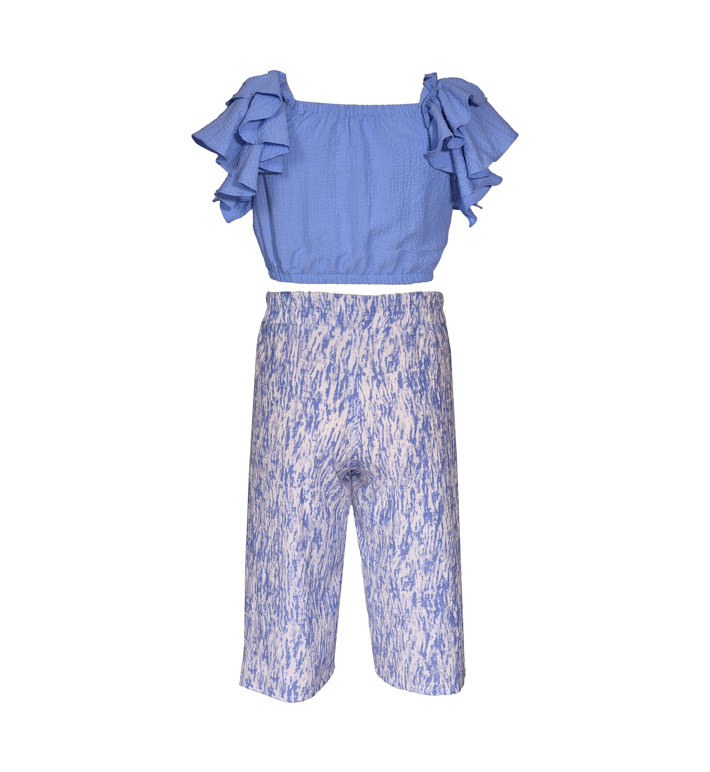 Girls 4-6x Double Angel Sleeve Top and Abstract Print Pants Set
