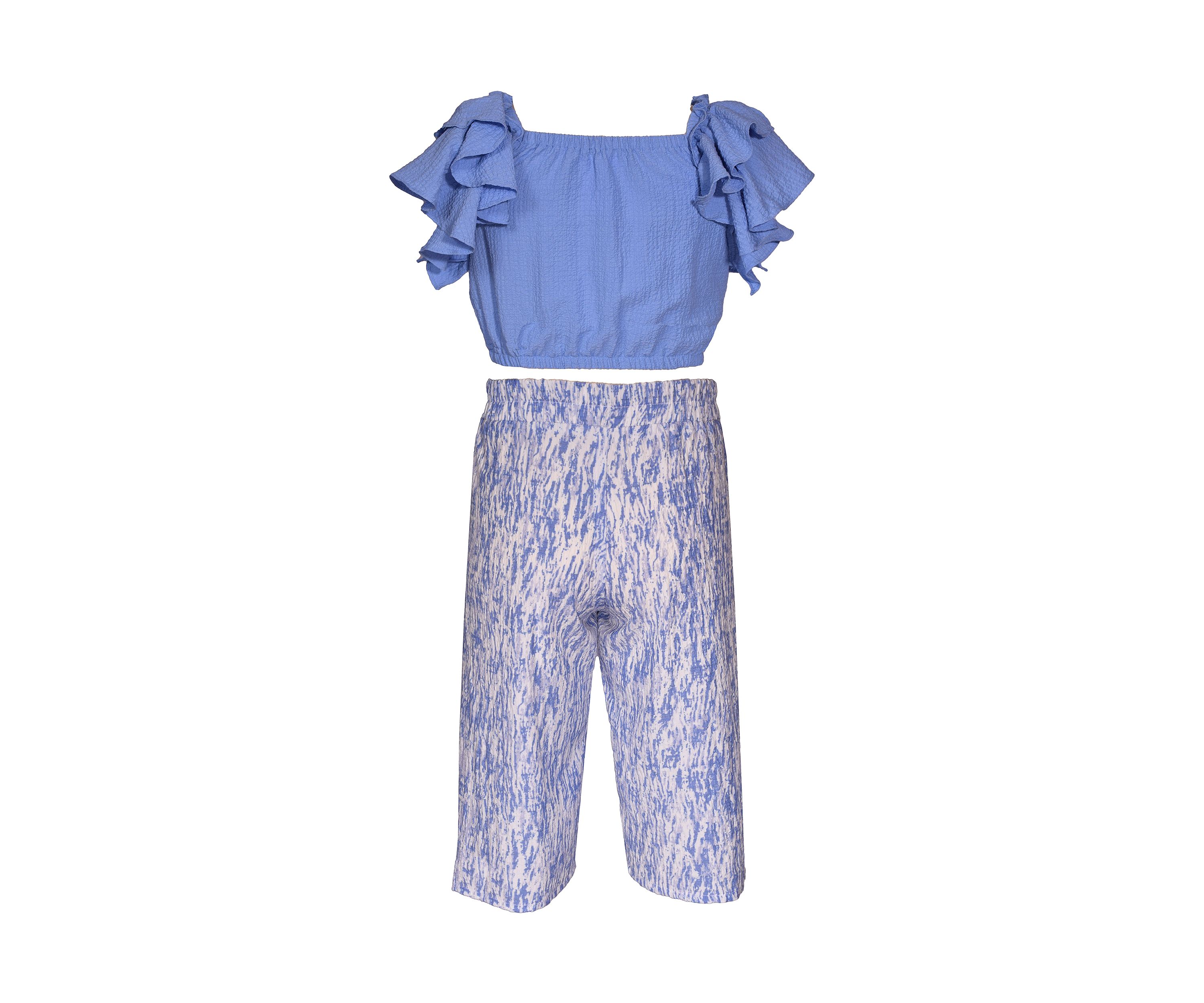 Girls 4-6x Double Angel Sleeve Top and Abstract Print Pants Set