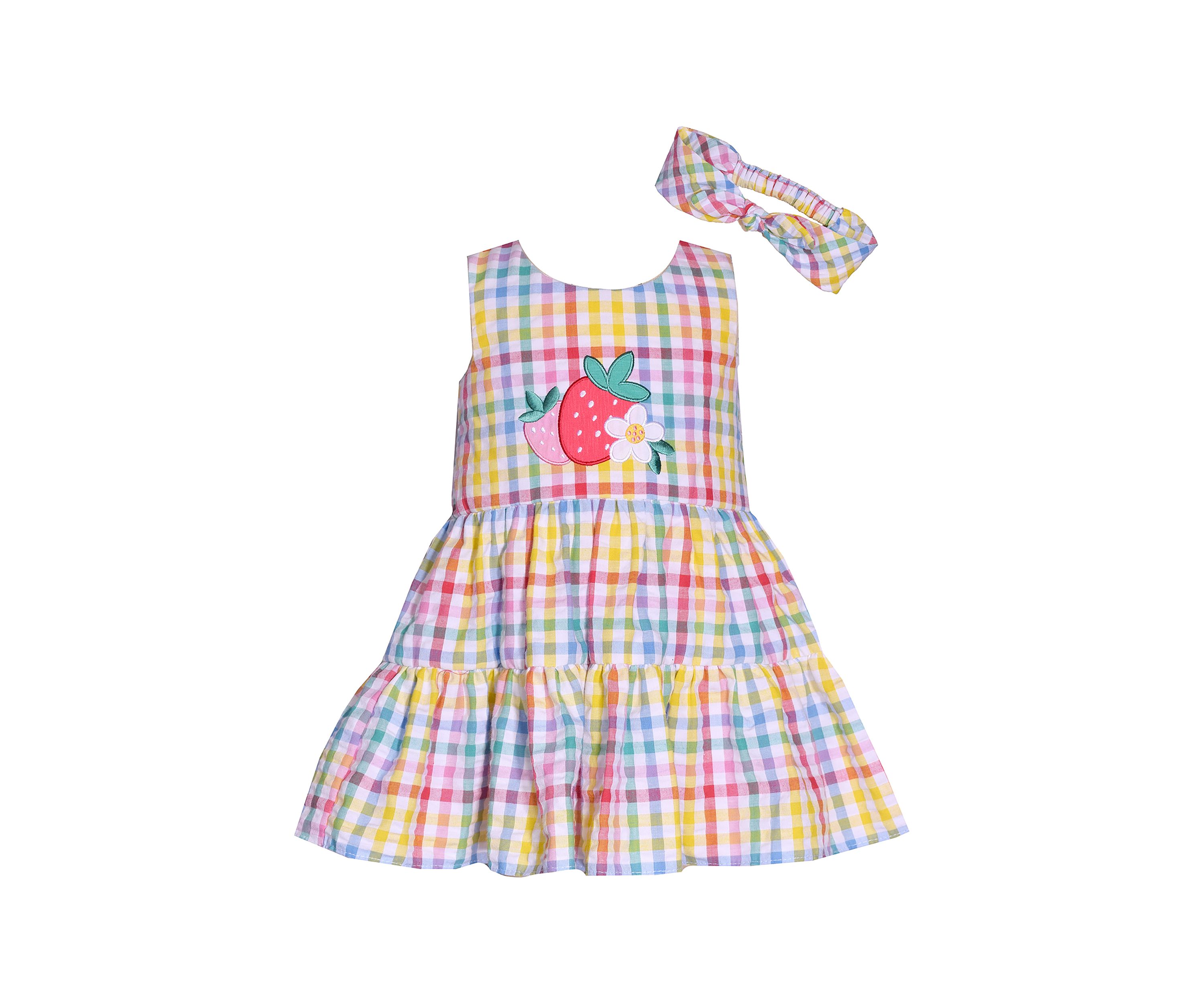 Girls 4-6x Seersucker with Strawberry Appliqué Dress and Headband