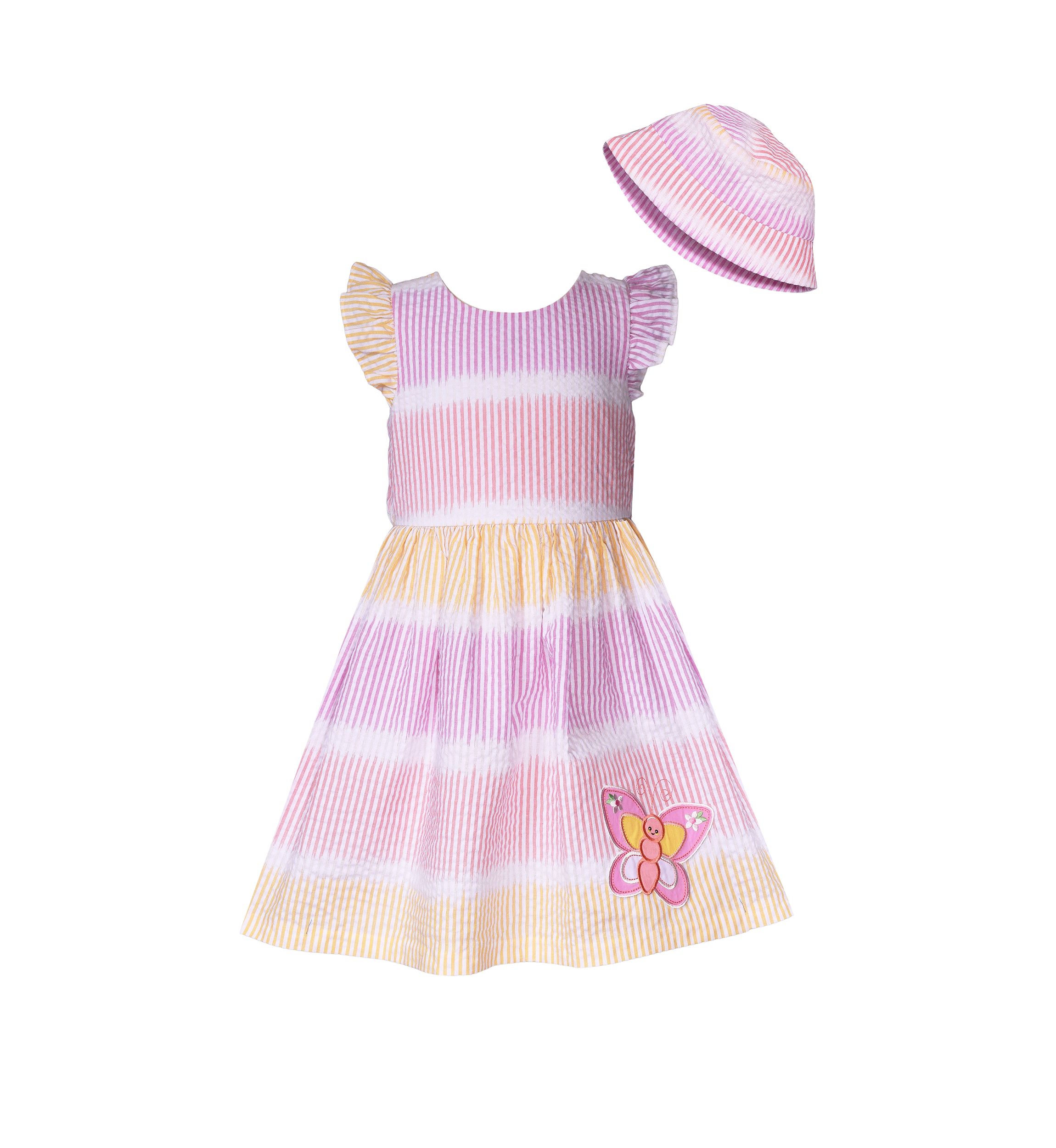Girls 4-6x Seersucker Butterfly Appliqué Dress with Hat