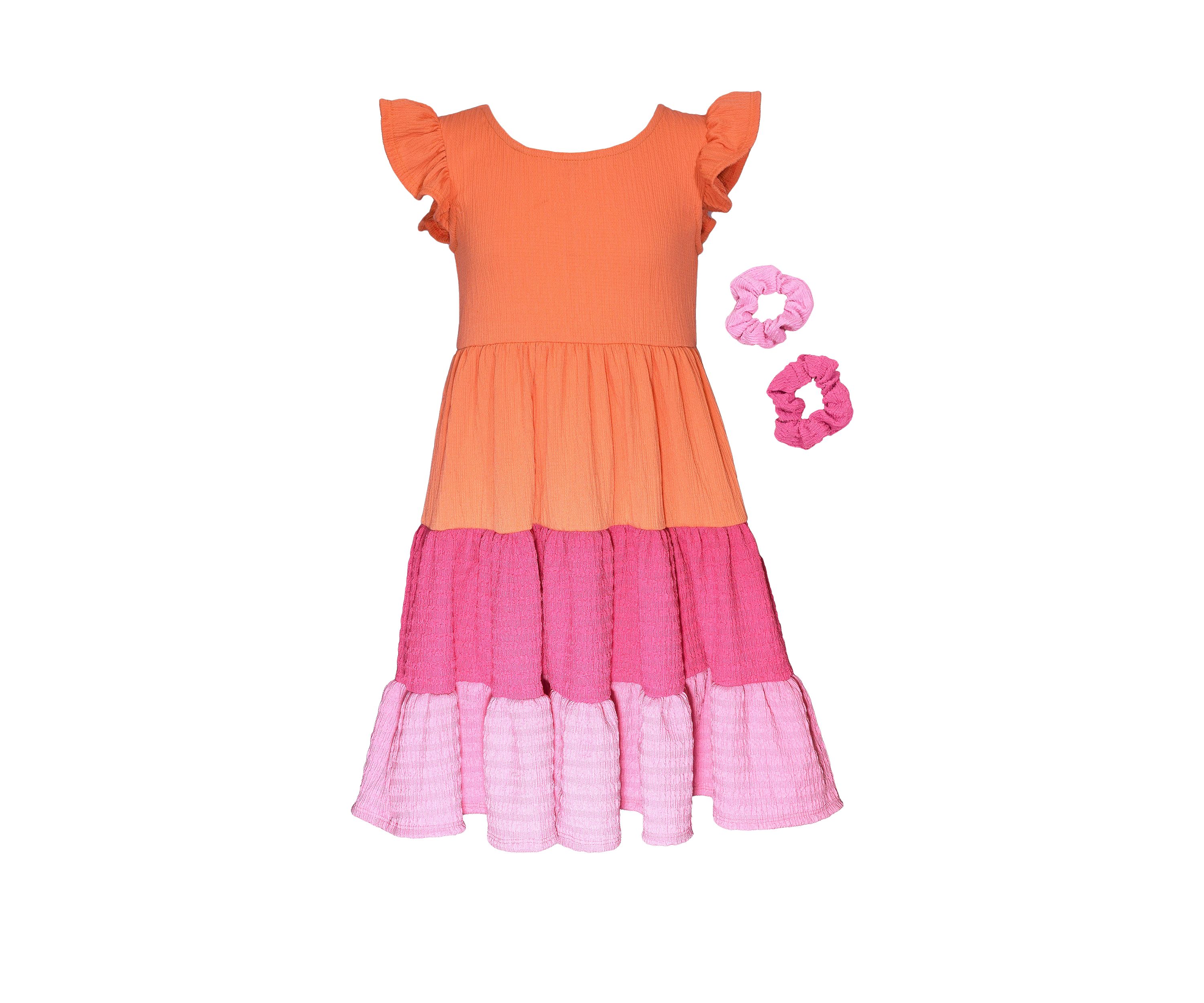 Girls 4-6x Color Blocked Dress with Scrunchies