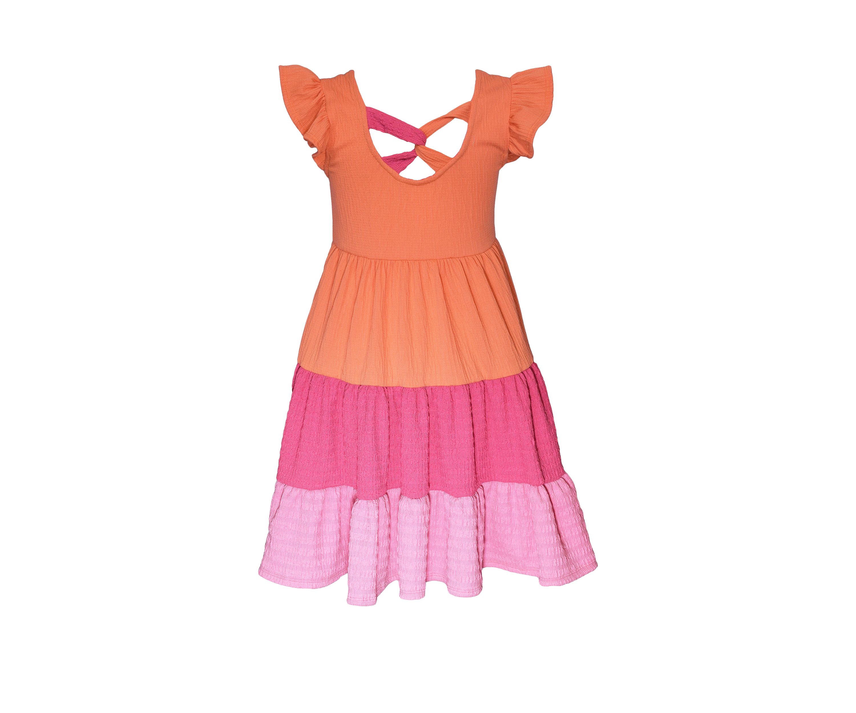 Girls 4-6x Color Blocked Dress with Scrunchies