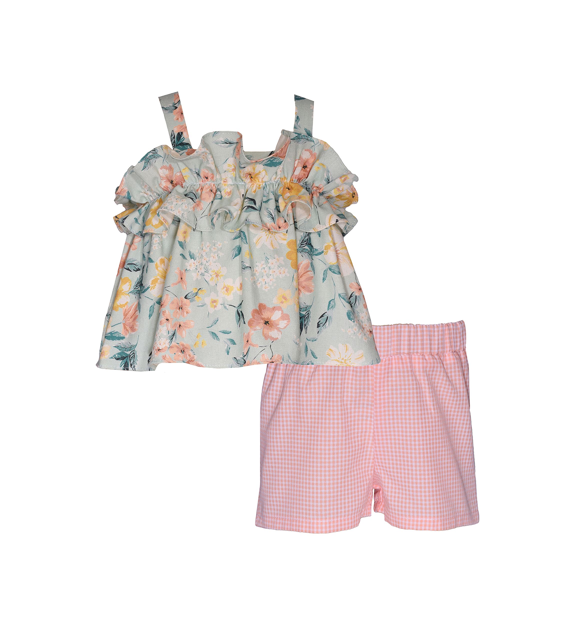Girls 4-6x Floral Printed Ruffle Bodice Top and Shorts Set